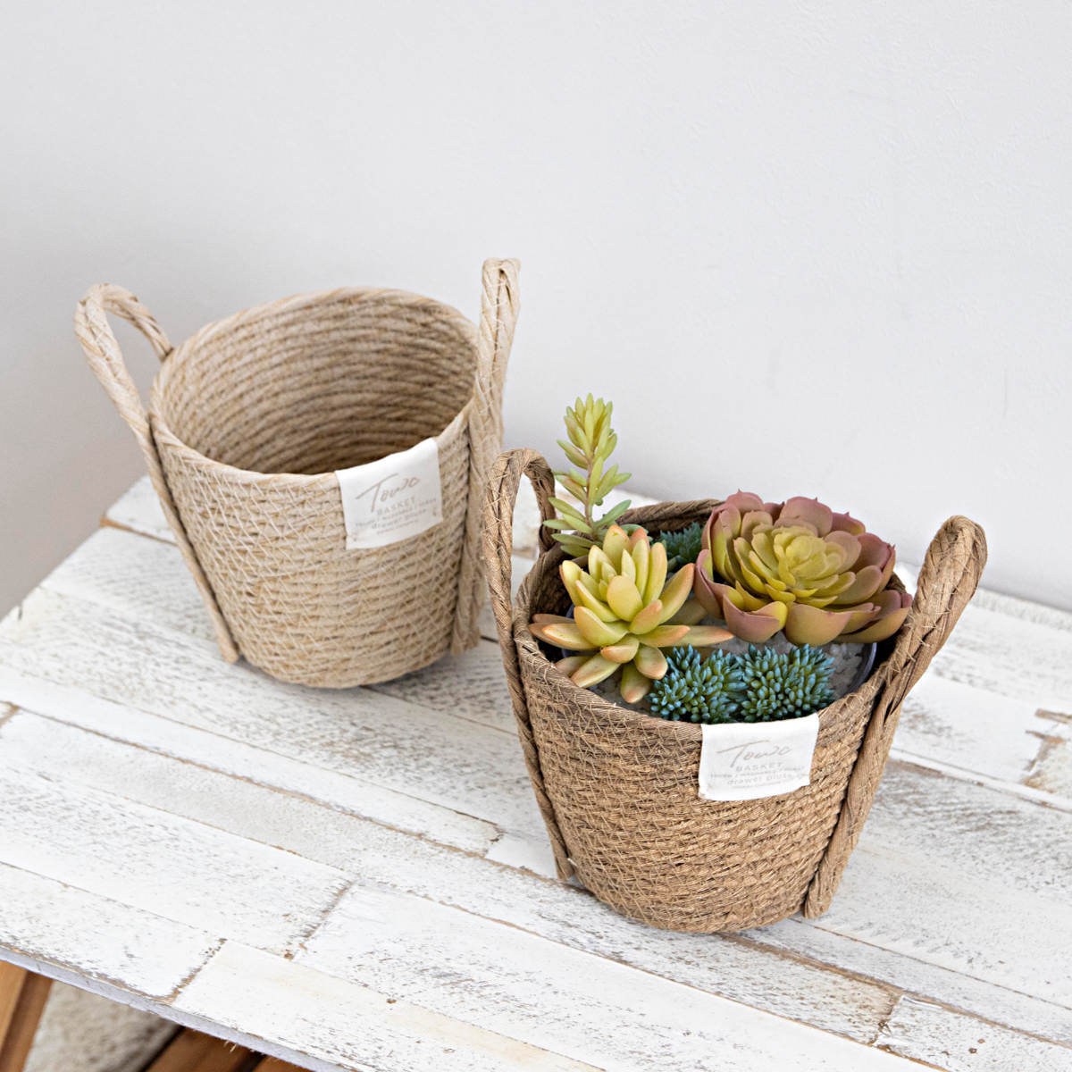 鉢カバーモネ フェイクPE バスケットラウンド S ( プランターカバー ポットカバー かご カゴ バスケット 収納カゴ 小物収納 手編み 観葉植物 鉢植え 花 室内 小物入れ おしゃれポット 鉢ポット 水洗い 植木鉢カバー 4号鉢 丸型 ) 【ナチュラル】 ナチュラル