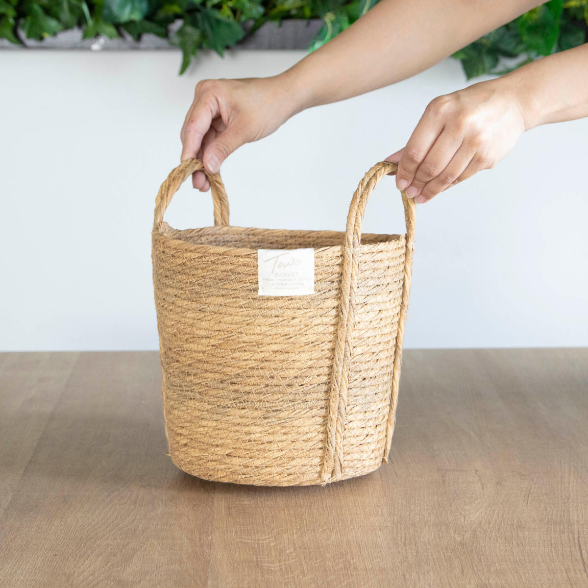 鉢カバーモネ フェイクPE バスケットラウンド M ( プランターカバー ポットカバー かご カゴ バスケット 収納カゴ 小物収納 手編み 観葉植物 鉢植え 花 室内 小物入れ 鉢ポット 水洗い 植木鉢カバー 5号鉢 6号鉢 丸型 ) 【ナチュラル】 ナチュラル