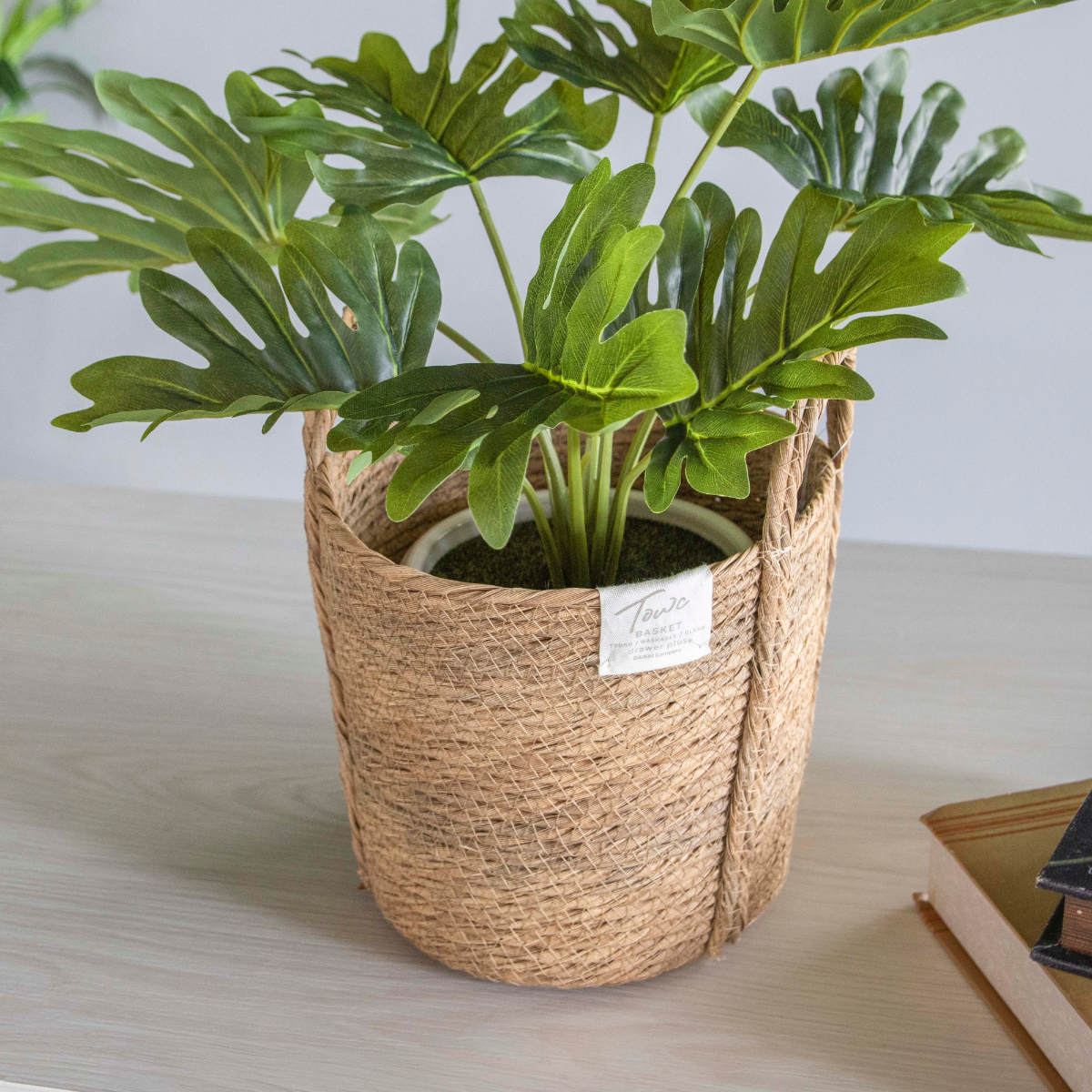 鉢カバーモネ フェイクPE バスケットラウンド M ( プランターカバー ポットカバー かご カゴ バスケット 収納カゴ 小物収納 手編み 観葉植物 鉢植え 花 室内 小物入れ 鉢ポット 水洗い 植木鉢カバー 5号鉢 6号鉢 丸型 ) 【ナチュラル】 ナチュラル