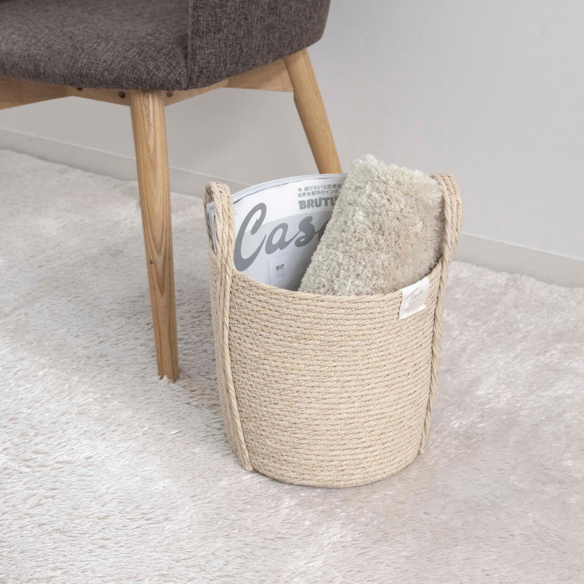 鉢カバーモネ フェイクPE バスケットラウンド L ( プランターカバー ポットカバー かご カゴ バスケット 収納カゴ 小物収納 手編み 観葉植物 鉢植え 花 室内 小物入れ 鉢ポット 水洗い 植木鉢カバー 7号鉢 8号鉢 丸型 ) 【ブラウン】 ブラウン