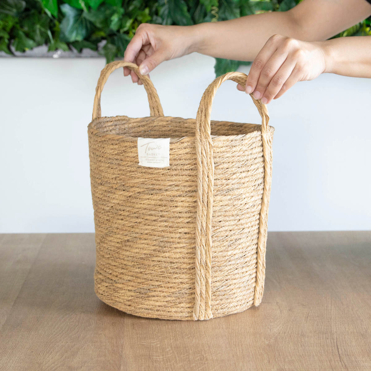 鉢カバーモネ フェイクPE バスケットラウンド L ( プランターカバー ポットカバー かご カゴ バスケット 収納カゴ 小物収納 手編み 観葉植物 鉢植え 花 室内 小物入れ 鉢ポット 水洗い 植木鉢カバー 7号鉢 8号鉢 丸型 ) 【ブラウン】 ブラウン