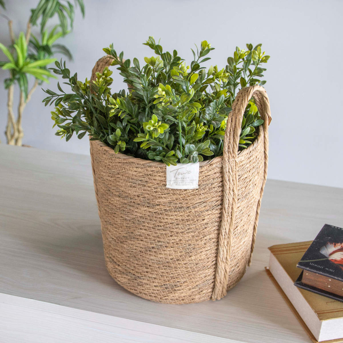 鉢カバーモネ フェイクPE バスケットラウンド L ( プランターカバー ポットカバー かご カゴ バスケット 収納カゴ 小物収納 手編み 観葉植物 鉢植え 花 室内 小物入れ 鉢ポット 水洗い 植木鉢カバー 7号鉢 8号鉢 丸型 ) 【ブラウン】 ブラウン