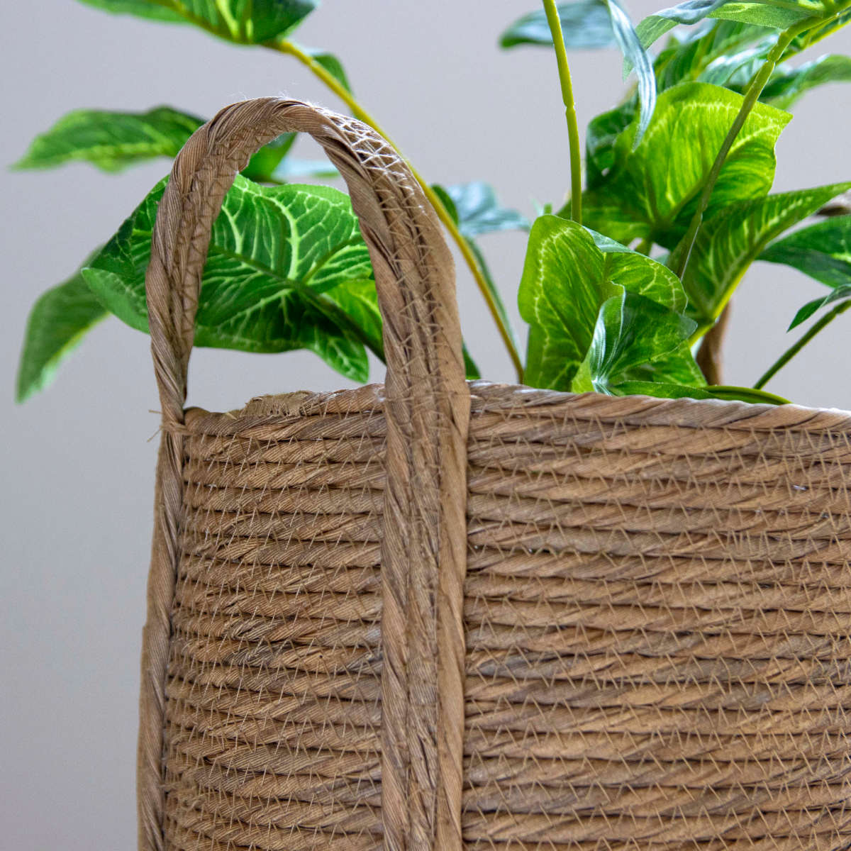 鉢カバーモネ フェイクPE バスケットラウンド L ( プランターカバー ポットカバー かご カゴ バスケット 収納カゴ 小物収納 手編み 観葉植物 鉢植え 花 室内 小物入れ 鉢ポット 水洗い 植木鉢カバー 7号鉢 8号鉢 丸型 ) 【ブラウン】 ブラウン