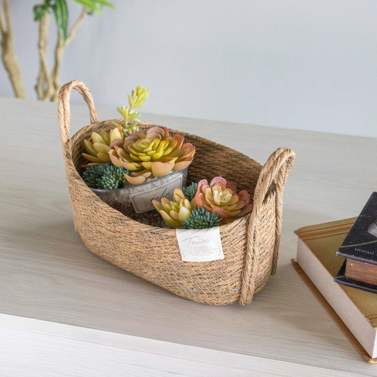 鉢カバーモネ フェイクPE バスケットオーバル S ( プランターカバー ポットカバー かご カゴ バスケット 収納カゴ 小物収納 手編み 観葉植物 鉢植え 花 室内 小物入れ おしゃれポット 鉢ポット 水洗い 植木鉢カバー 楕円型 ) 【ブラウン】 ブラウン