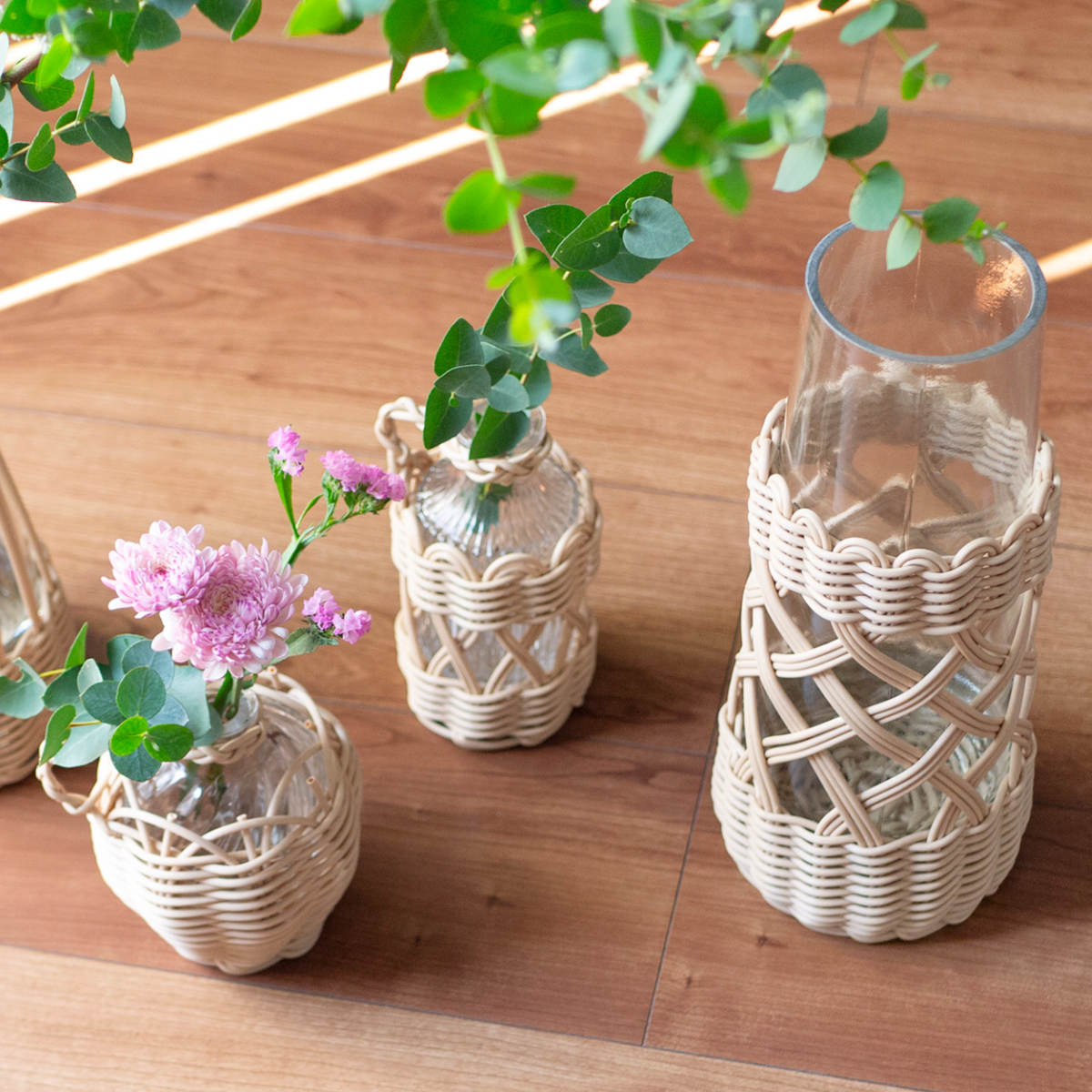 花瓶 ヴァス フェイクPE 柳フラワーベース 円柱型 ( 花ビン 花びん 花器 ベース フラワーベース フラワー 花 飾る 花入れ ガラス ガラス製 クリア 透明 おしゃれ 洗える 天然素材風 持ち手付き 一輪挿し )