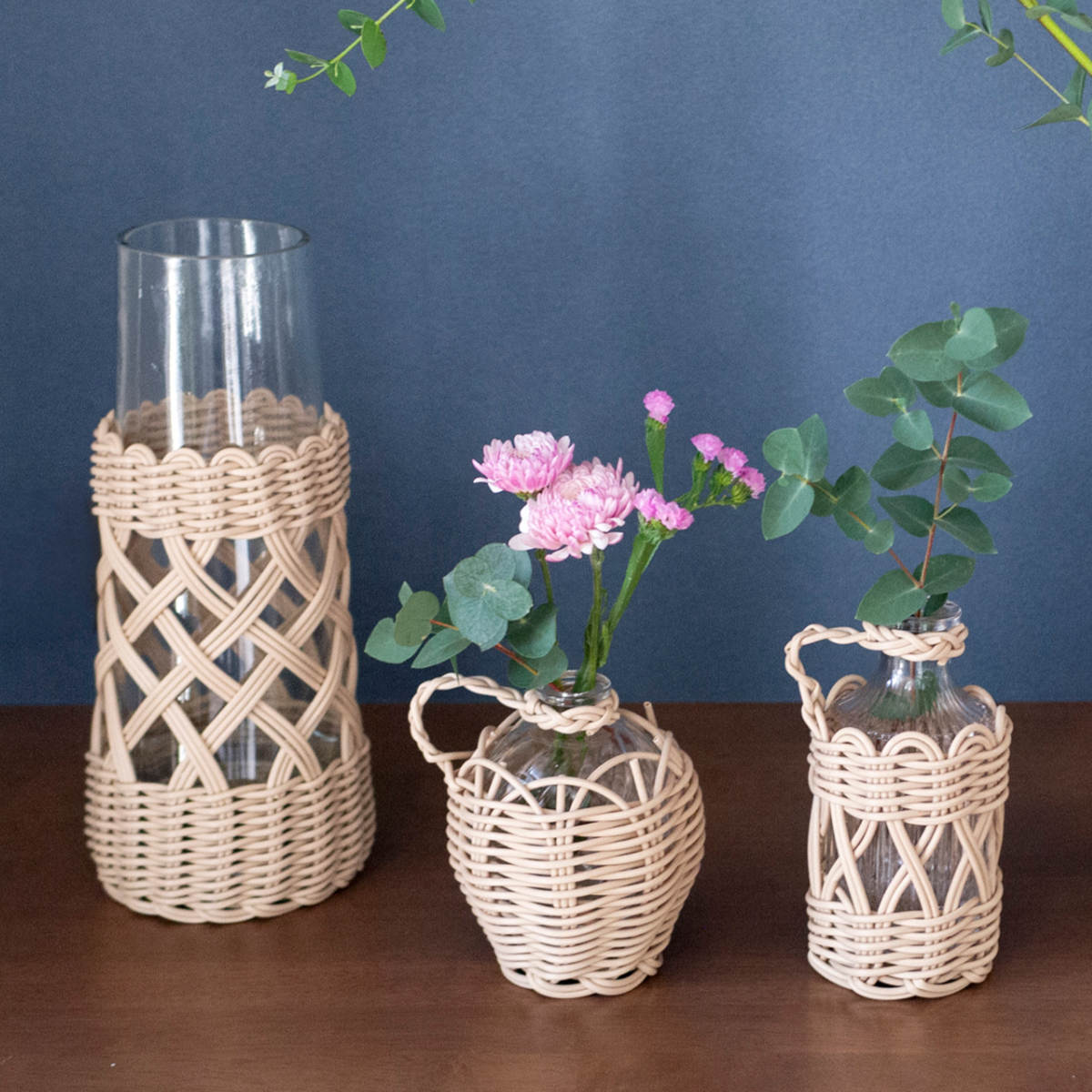 花瓶 ヴァス フェイクPE 柳フラワーベース 円柱型 ( 花ビン 花びん 花器 ベース フラワーベース フラワー 花 飾る 花入れ ガラス ガラス製 クリア 透明 おしゃれ 洗える 天然素材風 持ち手付き 一輪挿し )