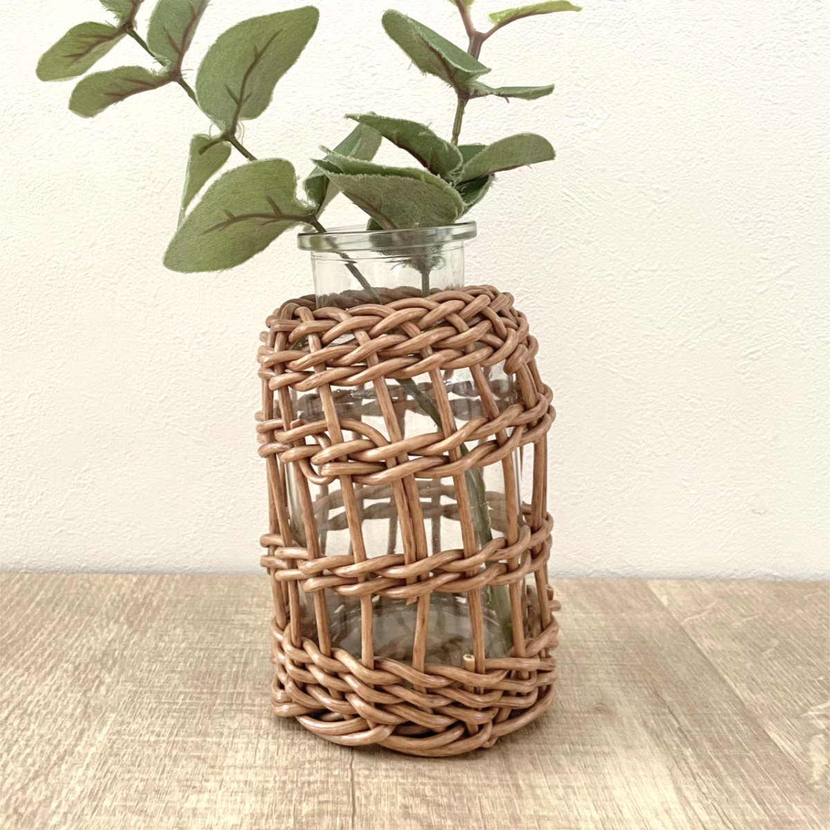 花瓶 ヴァス フェイクPE 柳フラワーベース ミルク瓶型 ( 花ビン 花びん 花器 ベース フラワーベース フラワー 花 飾る 花入れ ガラス ガラス製 クリア 透明 おしゃれ 洗える 天然素材風 一輪挿し )