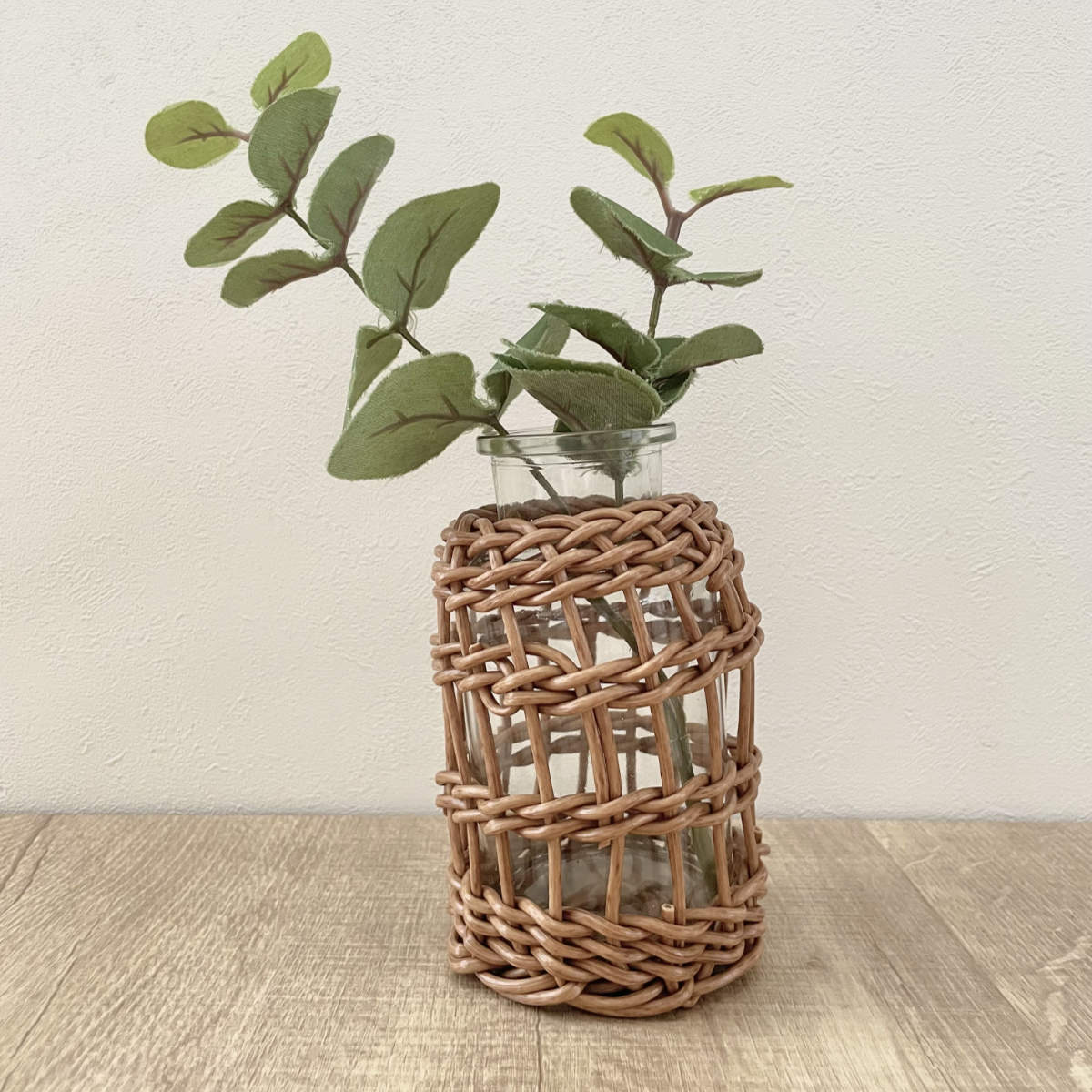 花瓶 ヴァス フェイクPE 柳フラワーベース ミルク瓶型 ( 花ビン 花びん 花器 ベース フラワーベース フラワー 花 飾る 花入れ ガラス ガラス製 クリア 透明 おしゃれ 洗える 天然素材風 一輪挿し )