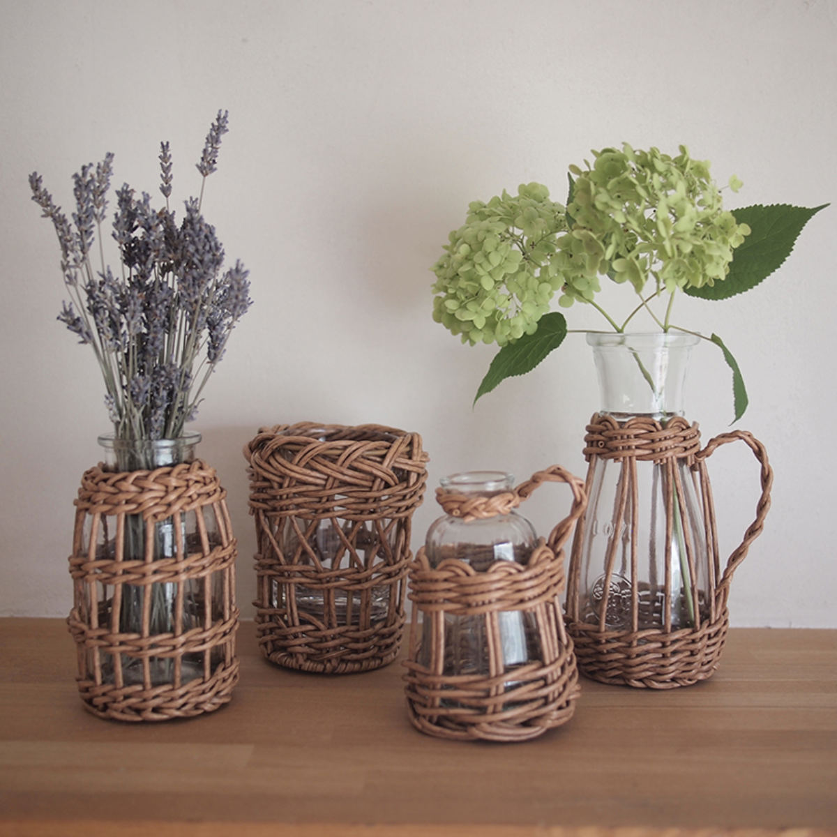 花瓶 ヴァス フェイクPE 柳フラワーベース ミルク瓶型 ( 花ビン 花びん 花器 ベース フラワーベース フラワー 花 飾る 花入れ ガラス ガラス製 クリア 透明 おしゃれ 洗える 天然素材風 一輪挿し )