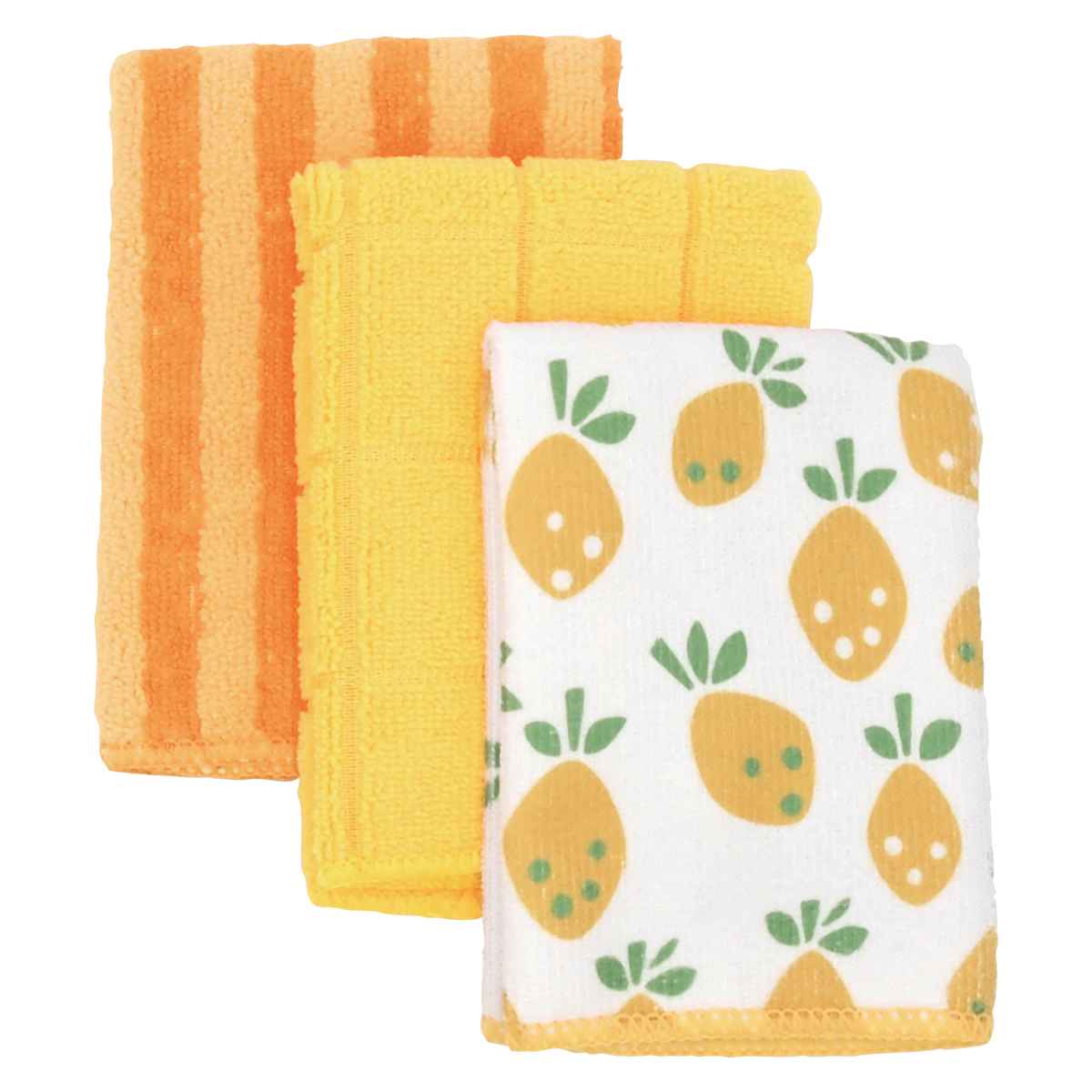 キッチンクロス トリドリ マイクロファイバータオル 3枚組 ( 食器拭き マイクロファイバー クロス 布巾 吸水 速乾 キッチンタオル マルチ 水切り 食器 台拭き ダスター シンク周り キッチンアイテム かわいい ループ付き ) 【レモン】 レモン