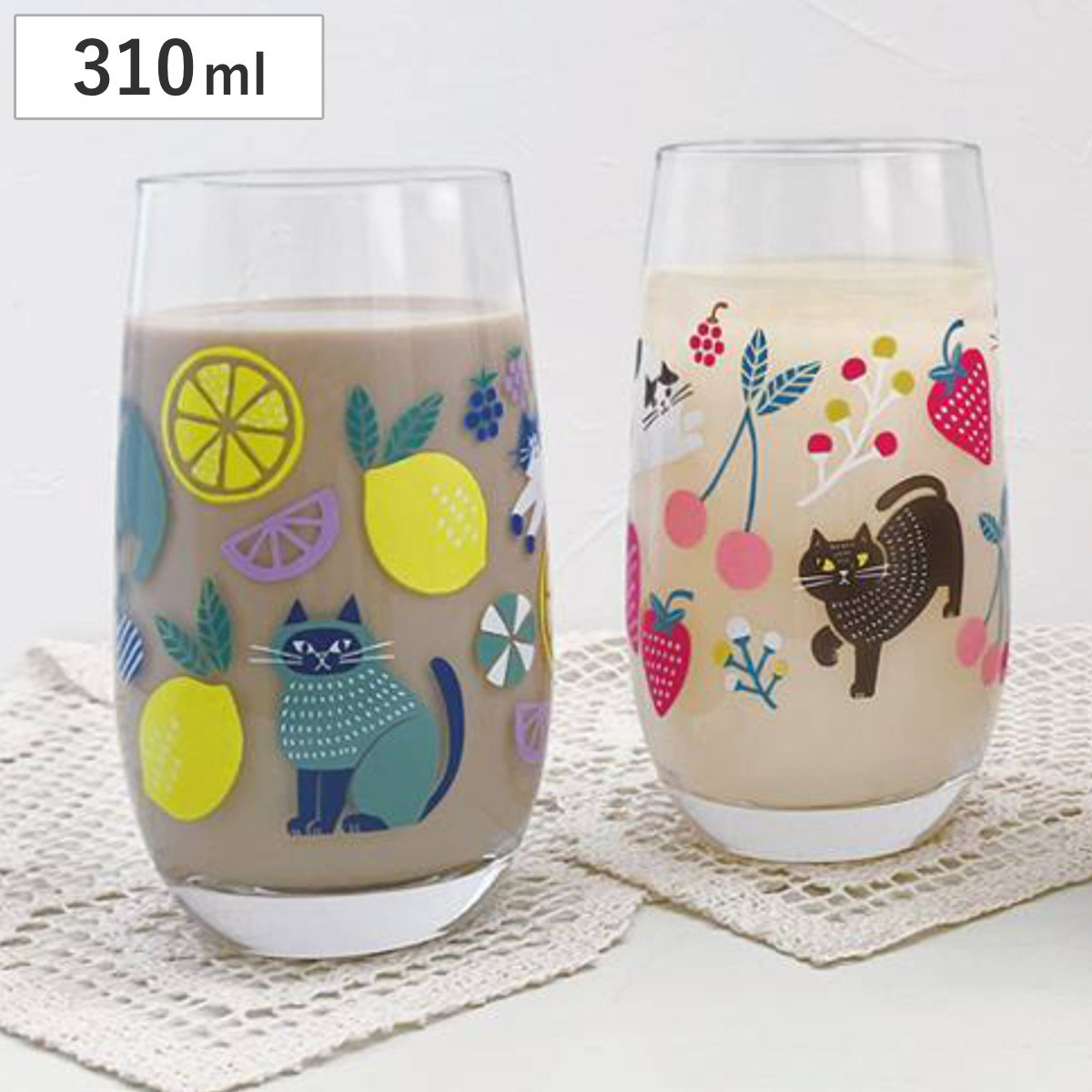 グラス fikalyckaグラス L （ 310ml コップ タンブラー 食器 ガラス 北欧風 北欧 ねこ ネコ 猫 花 フラワー ） 【ベリー】