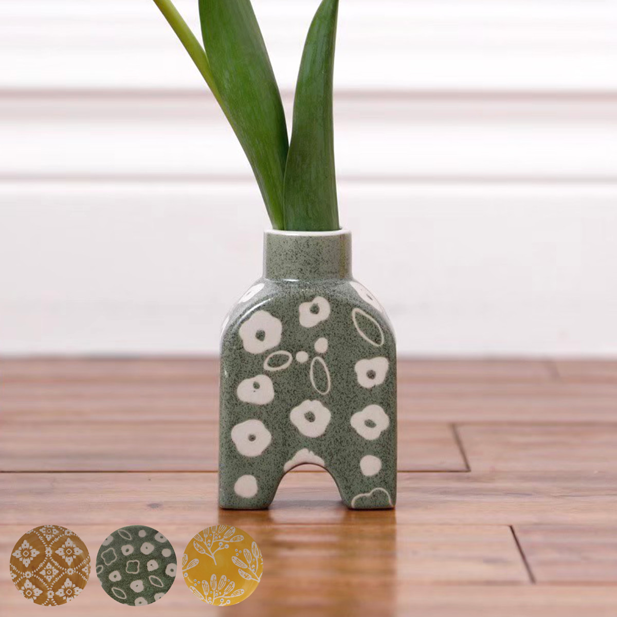 花瓶 ポーリッシュフラワーベース Dタイプ ( 花ビン 花びん 花器 ベース フラワー 花 飾る 一輪挿し 陶器 花入れ ミニブーケ オブジェ フラワーベース 生花 おしゃれ インテリア ディスプレイ ) 【グリーン】