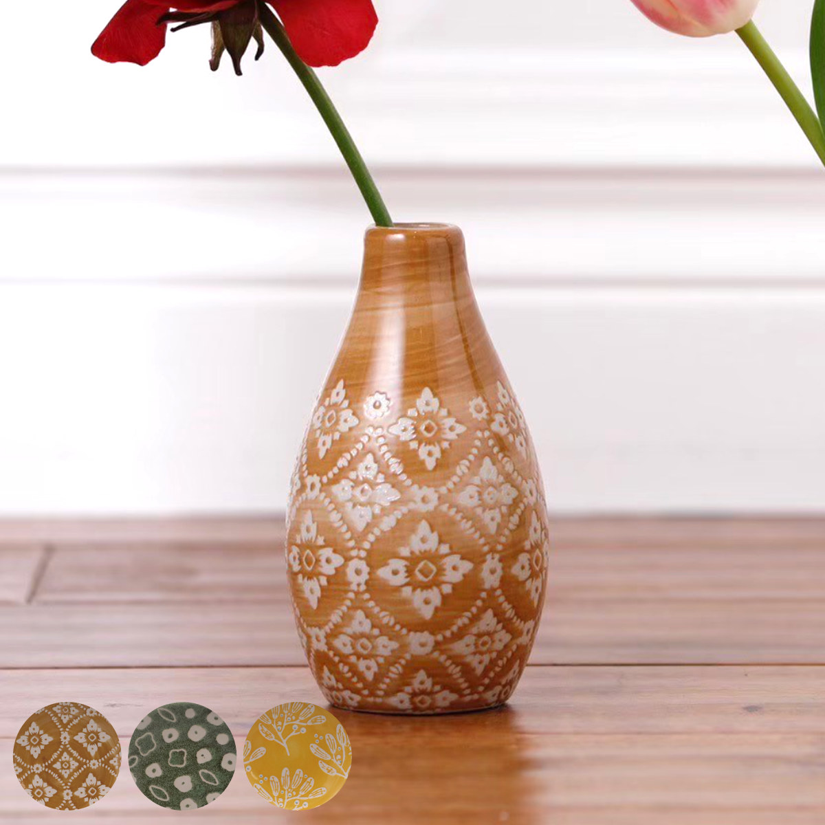 花瓶 ポーリッシュフラワーベース Eタイプ ( 花ビン 花びん 花器 ベース フラワー 花 飾る 一輪挿し 陶器 花入れ ミニブーケ オブジェ フラワーベース 生花 おしゃれ インテリア ディスプレイ ) 【グリーン】