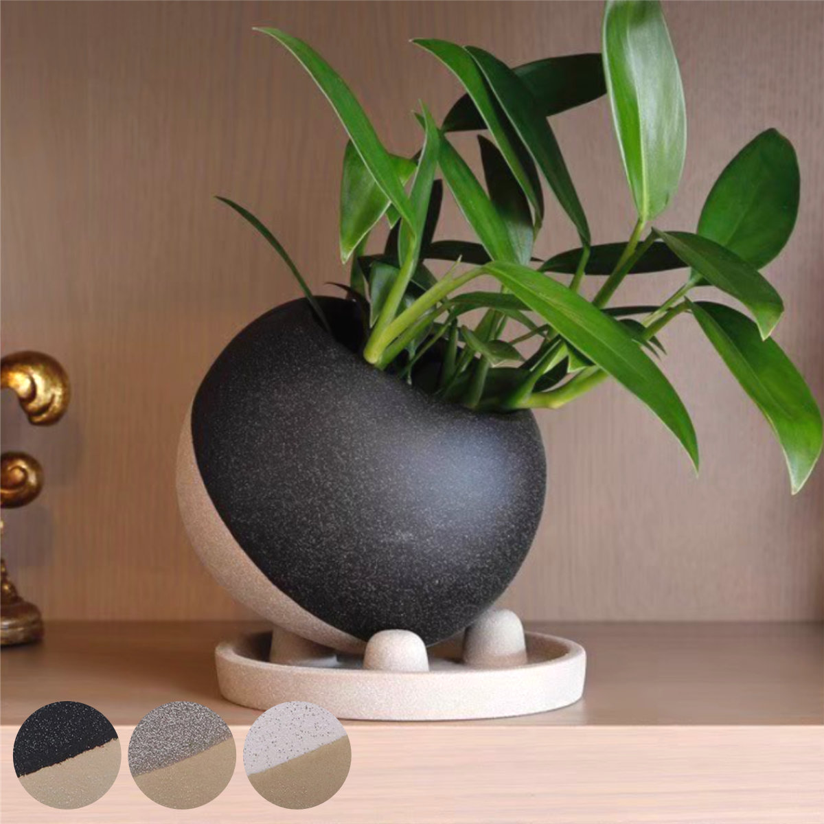 植木鉢 レヒーポット Cタイプ 受け皿付き ( フラワーポット プラントポット プランターポット 鉢 鉢植え 陶器 インテリア 植え替え おしゃれ 観葉植物 多肉植物 サボテン 園芸 受け皿 水抜き穴 ) 【グレー】