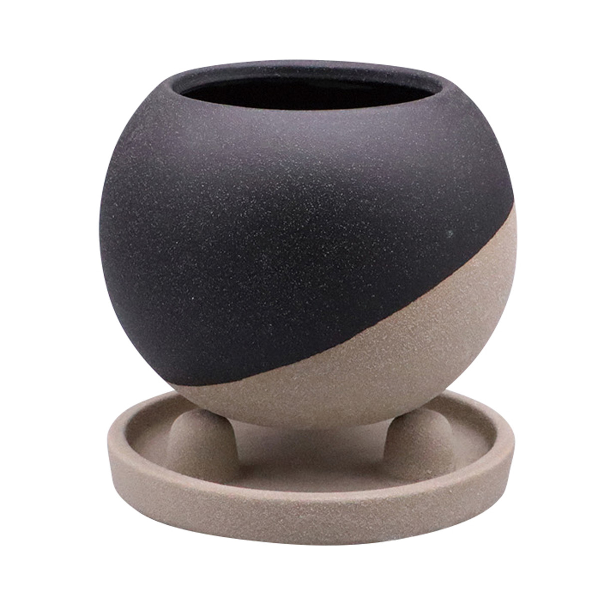 植木鉢 レヒーポット Cタイプ 受け皿付き ( フラワーポット プラントポット プランターポット 鉢 鉢植え 陶器 インテリア 植え替え おしゃれ 観葉植物 多肉植物 サボテン 園芸 受け皿 水抜き穴 ) 【ブラック】 ブラック