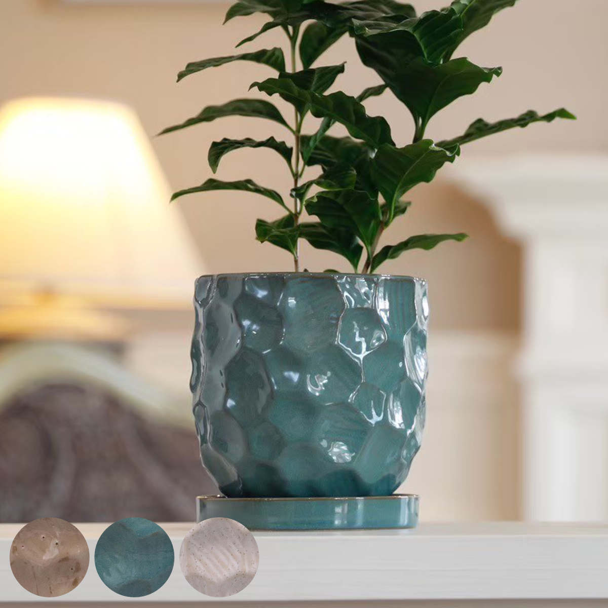 植木鉢 ジェロポット S 受け皿付き ( フラワーポット プラントポット プランターポット 鉢 鉢植え 陶器 陶器製 インテリア 植え替え おしゃれ 観葉植物 多肉植物 サボテン 園芸 受け皿 水抜き穴 ナチュラル ) 【ブルー】