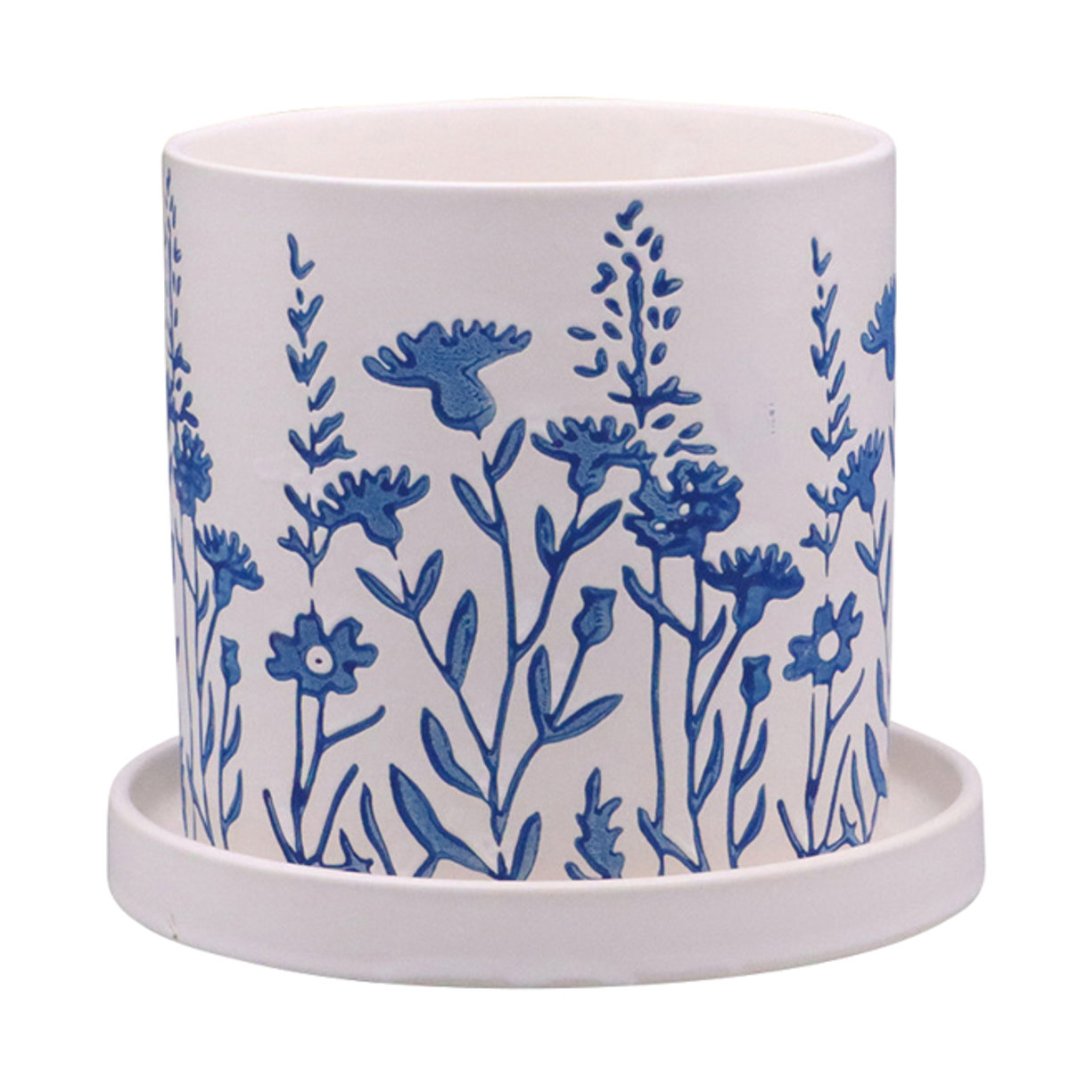 植木鉢 グリッグポット 受け皿付き ( フラワーポット プラントポット プランターポット 鉢 鉢植え 陶器 インテリア 植え替え おしゃれ 観葉植物 多肉植物 サボテン 園芸 受け皿 水抜き穴 ) 【唐草模様×ブルー】 唐草模様×ブルー