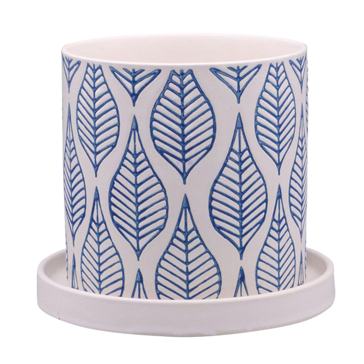 植木鉢 グリッグポット 受け皿付き ( フラワーポット プラントポット プランターポット 鉢 鉢植え 陶器 インテリア 植え替え おしゃれ 観葉植物 多肉植物 サボテン 園芸 受け皿 水抜き穴 ) 【唐草模様×ブルー】 唐草模様×ブルー