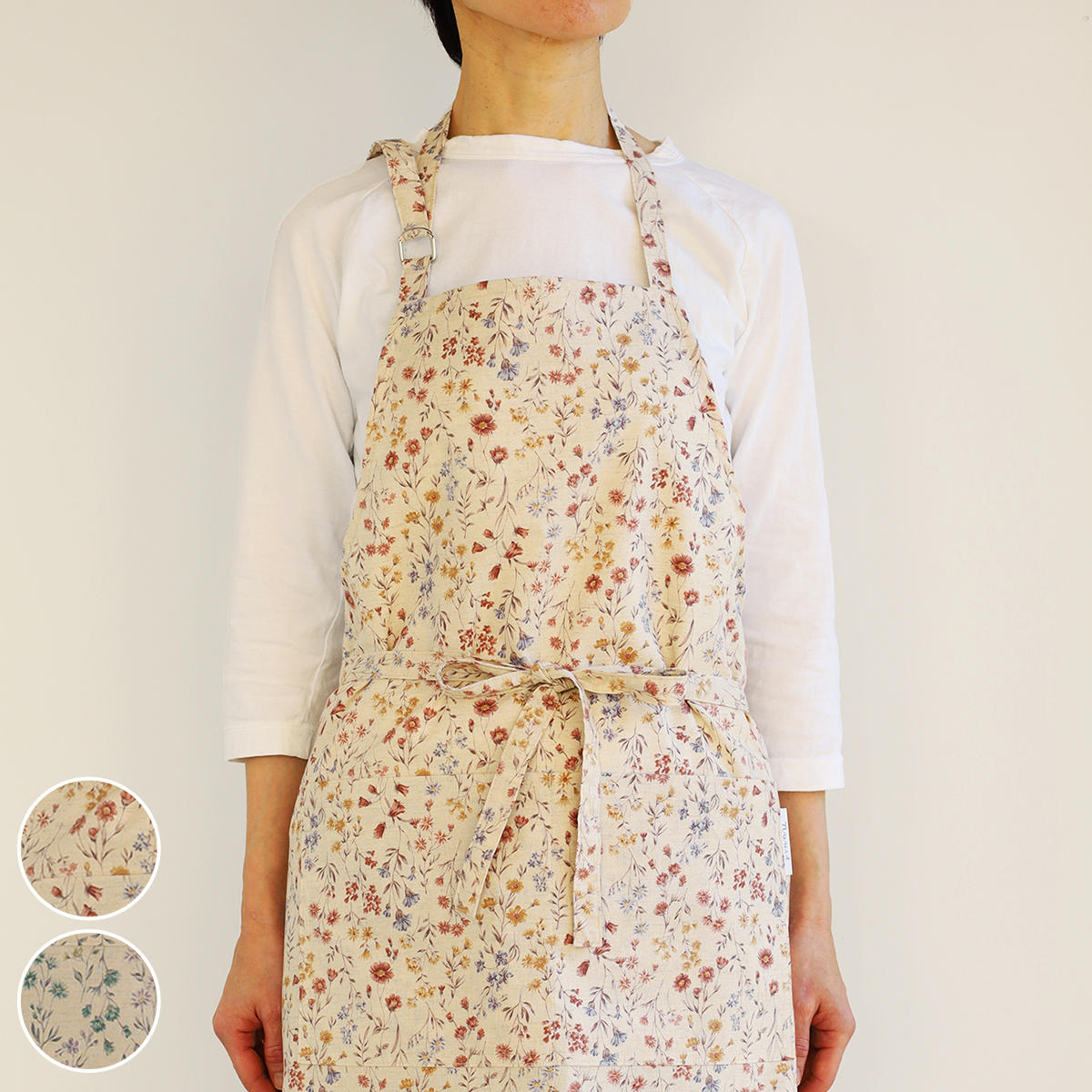 エプロン atelier Nuuit 綿麻 プリント ショートエプロン ボタニカル （ キッチンエプロン 胸当てエプロン アトリエヌイ おしゃれ ポケット付き 花柄 首掛け 調節 ビブエプロン 大人用 かわいい 腰ひも 北欧 北欧風 レディース ） 【ボルドー】