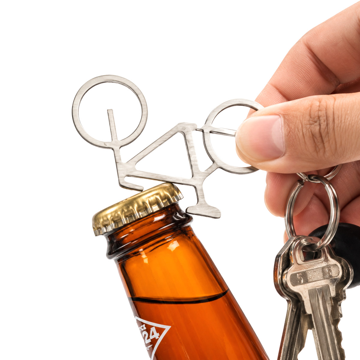 栓抜き キーホルダー 自転車 BIKE KEY RING AND BOTTLE OPENER （ ボトルオープナー 栓抜 オープナー せん抜き キーリング付き 栓開け 瓶ビール 瓶 蓋 ビン 開栓 ステンレス製 携帯用 おしゃれ ）