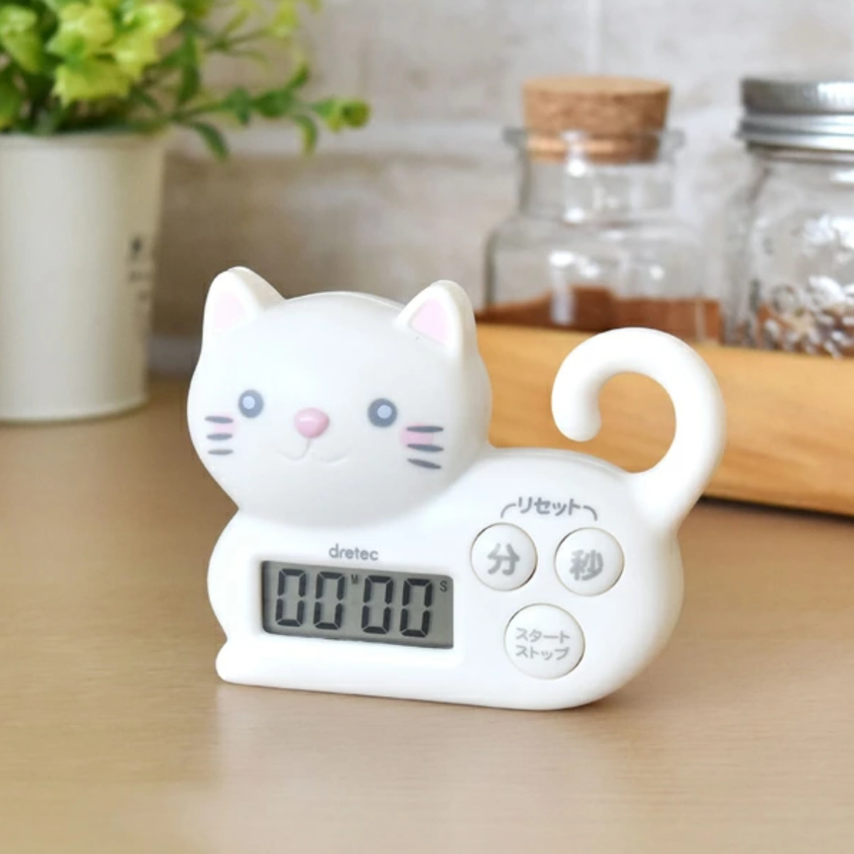 キッチンタイマー マグネット付き ねこタイマー ドリテック ( DRETEC デジタルタイマー クッキングタイマー デジタル式 タイマー ストップウォッチ カウントダウン カウントアップ 磁石 冷蔵庫 自立式 吊り下げ 猫 ねこ ネコ ) 【ホワイト】