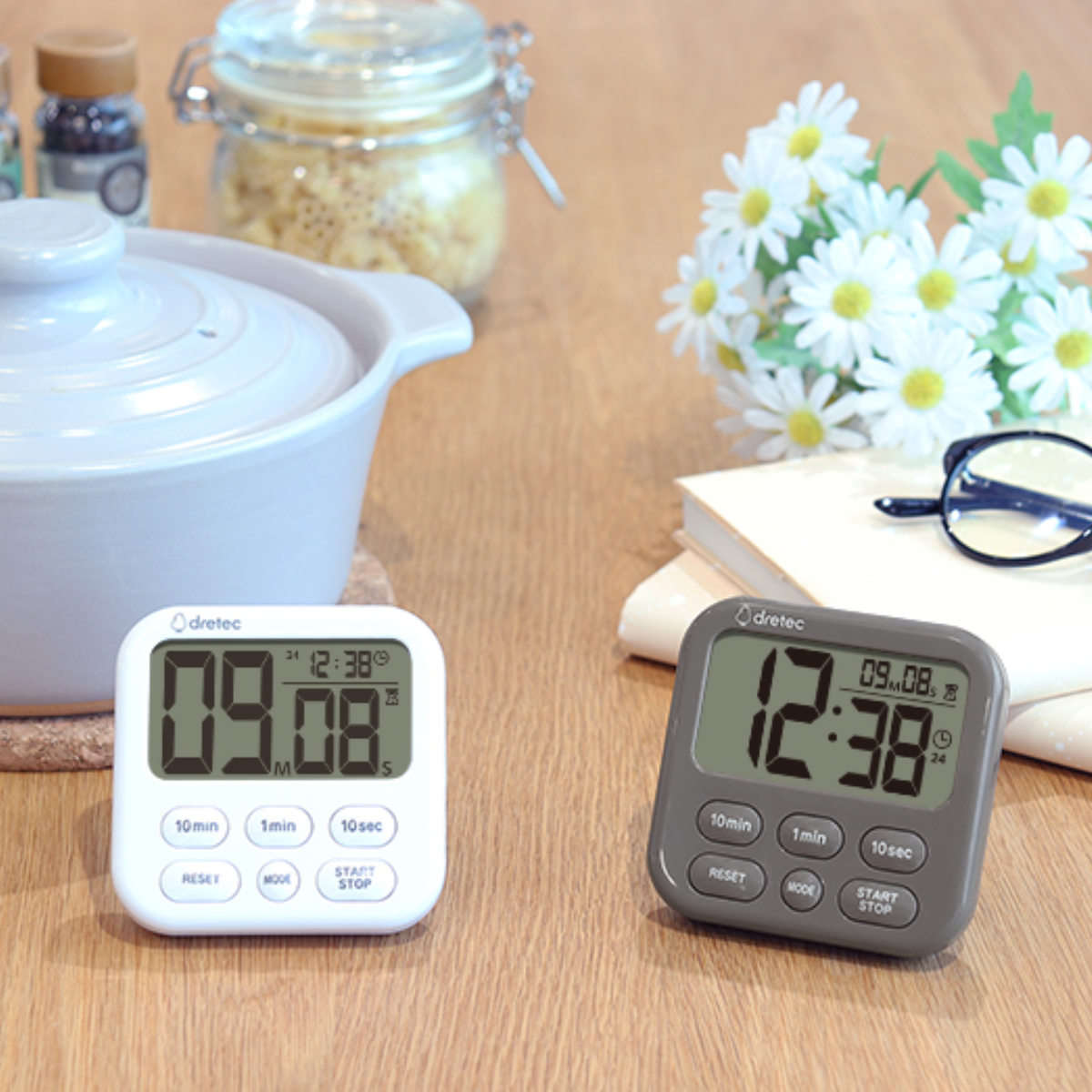 キッチンタイマー シャボン6 デュオ 置き型 壁掛け マグネット付き ドリテック ( dretec デジタル タイマー マグネット スタンド キッチン 料理 学習 勉強 簡単 シンプル 見やすい カウントダウン カウントアップ リピート ) 【ダークグレー】 ダークグレー
