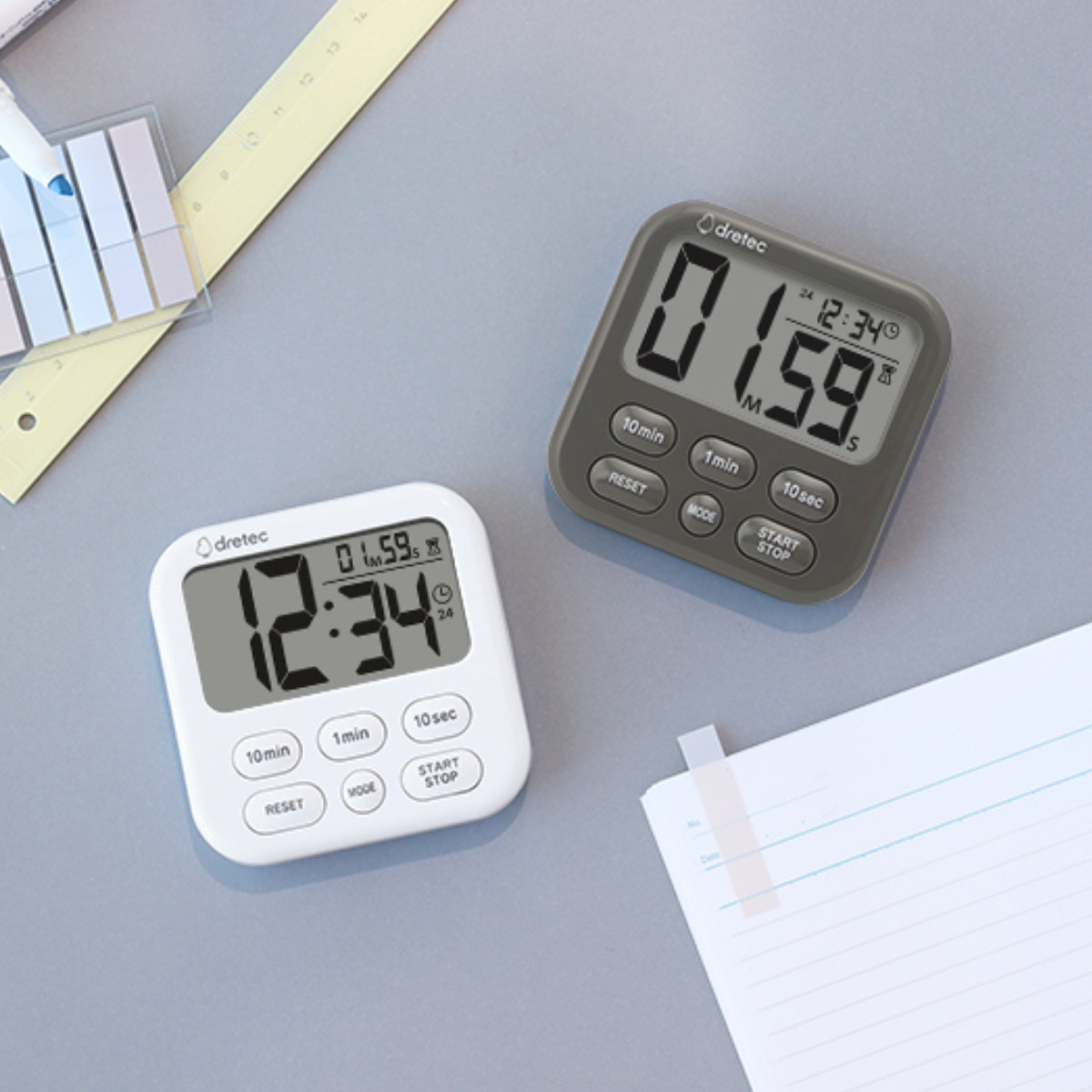 キッチンタイマー シャボン6 デュオ 置き型 壁掛け マグネット付き ドリテック ( dretec デジタル タイマー マグネット スタンド キッチン 料理 学習 勉強 簡単 シンプル 見やすい カウントダウン カウントアップ リピート ) 【ダークグレー】 ダークグレー