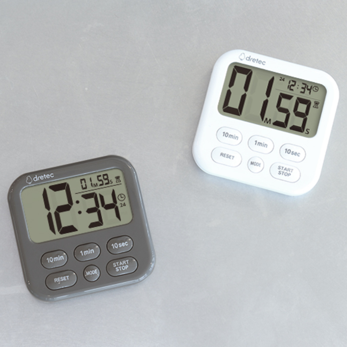 キッチンタイマー シャボン6 デュオ 置き型 壁掛け マグネット付き ドリテック ( dretec デジタル タイマー マグネット スタンド キッチン 料理 学習 勉強 簡単 シンプル 見やすい カウントダウン カウントアップ リピート ) 【ダークグレー】 ダークグレー