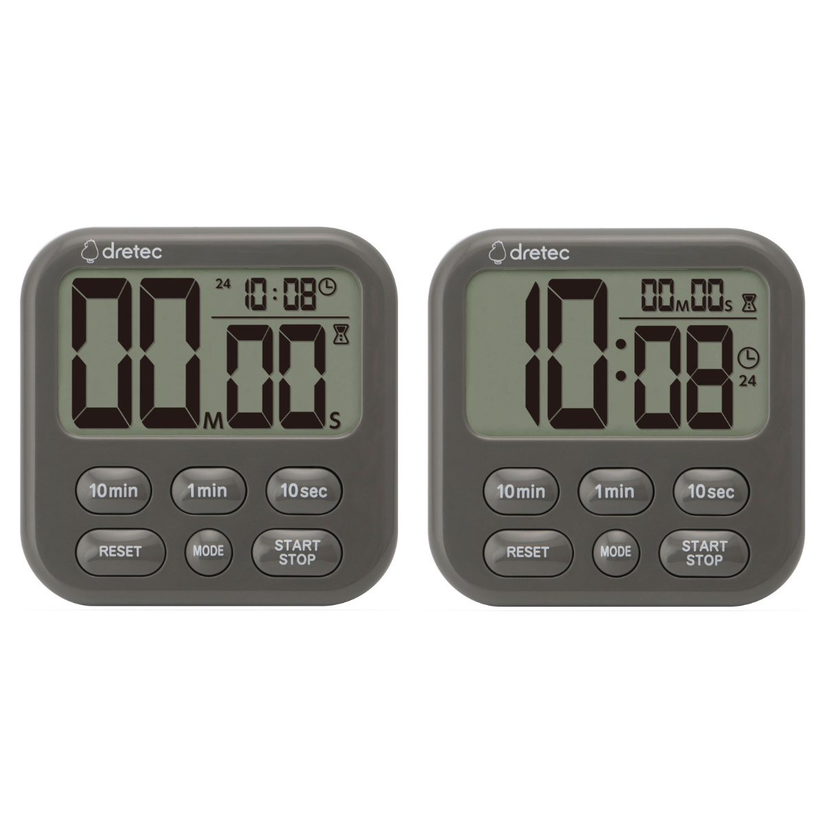 キッチンタイマー シャボン6 デュオ 置き型 壁掛け マグネット付き ドリテック ( dretec デジタル タイマー マグネット スタンド キッチン 料理 学習 勉強 簡単 シンプル 見やすい カウントダウン カウントアップ リピート ) 【ダークグレー】 ダークグレー