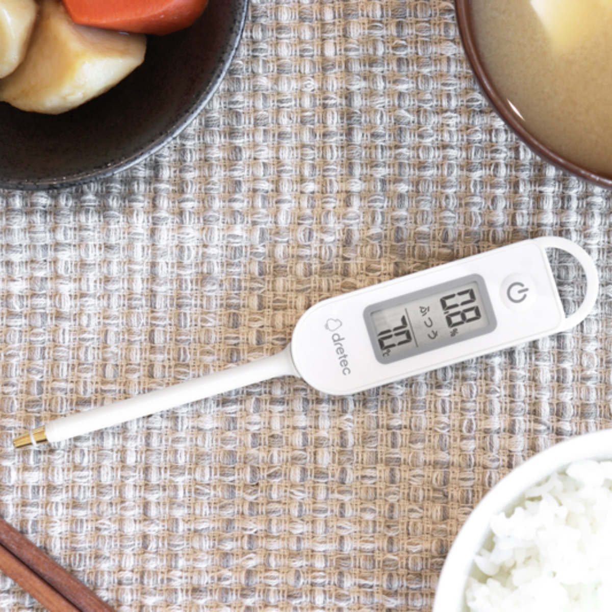 塩分計 しおぽかるん 温度計 フック付き ドリテック ( dretec 塩分濃度計 塩分測定器 塩分チェッカー 調理用温度計 0.1%単位 スティック型 デジタル温度計 防水 健康グッズ 塩分濃度 簡単 高血圧 減塩 健康管理 ダイエット )