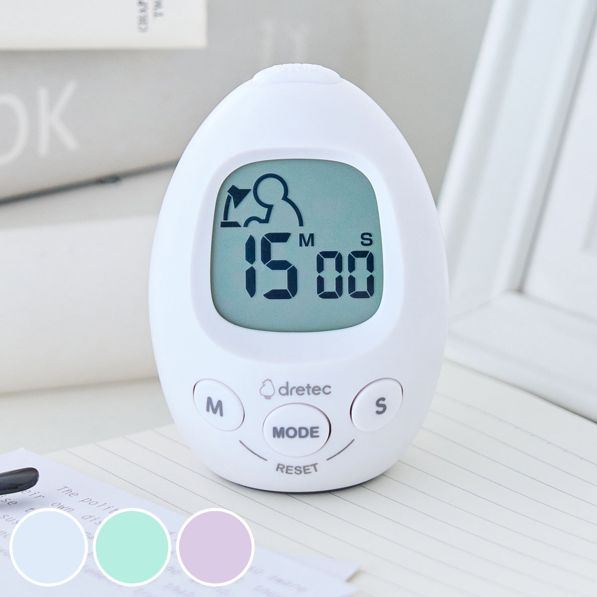学習タイマー スタディエッグ 音量調節可能 アラーム付き時計 ドリテック （ dretec タイマー 勉強タイマー 時計 勉強 学習 光る 消音 イラスト コンパクト リビング学習 LED アラーム 目覚まし時計 デジタル 誤操作防止機能 ） 【グリーン】