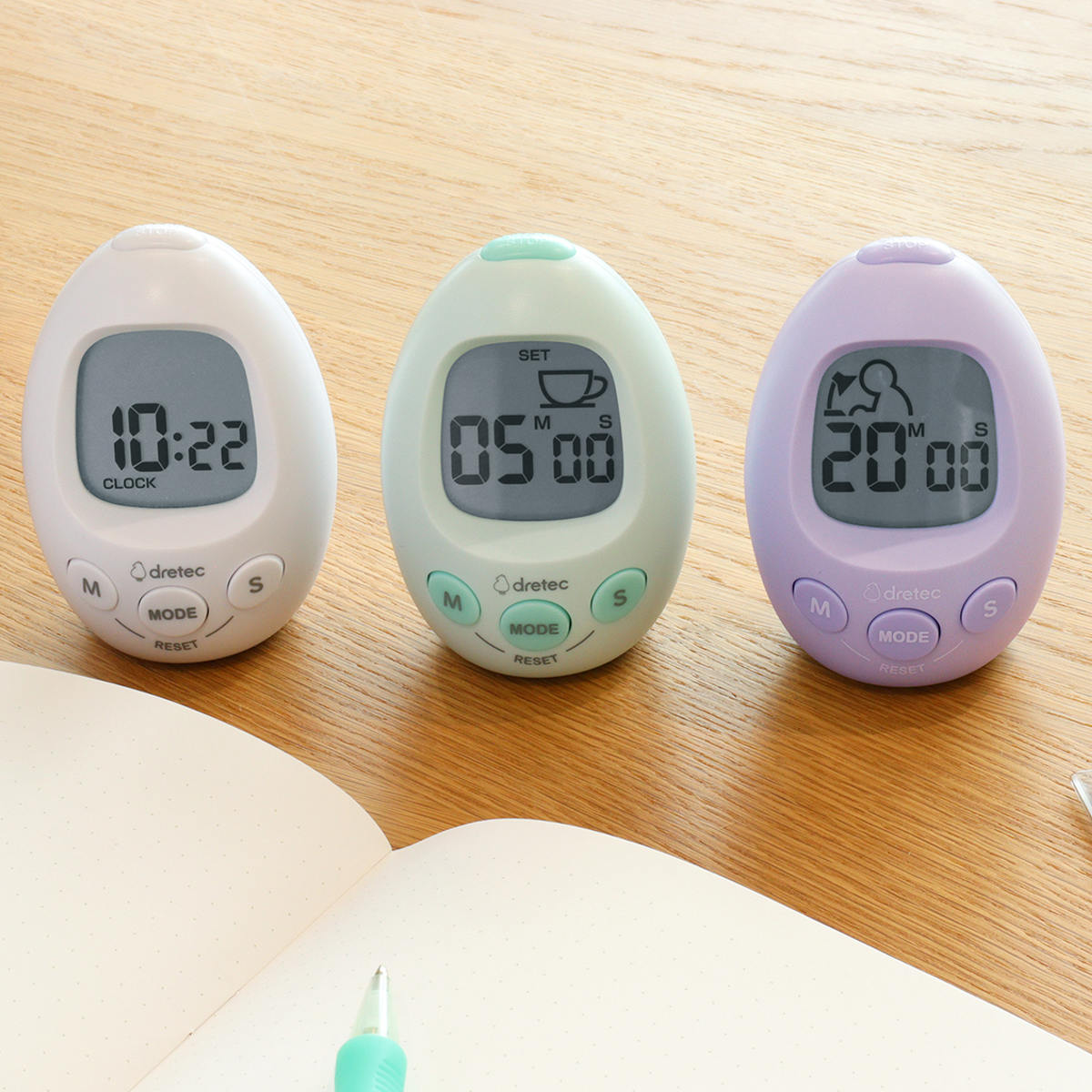 学習タイマー スタディエッグ 音量調節可能 アラーム付き時計 ドリテック ( dretec タイマー 勉強タイマー 時計 勉強 学習 光る 消音 イラスト コンパクト リビング学習 LED アラーム 目覚まし時計 デジタル 誤操作防止機能 ) 【パープル】 パープル