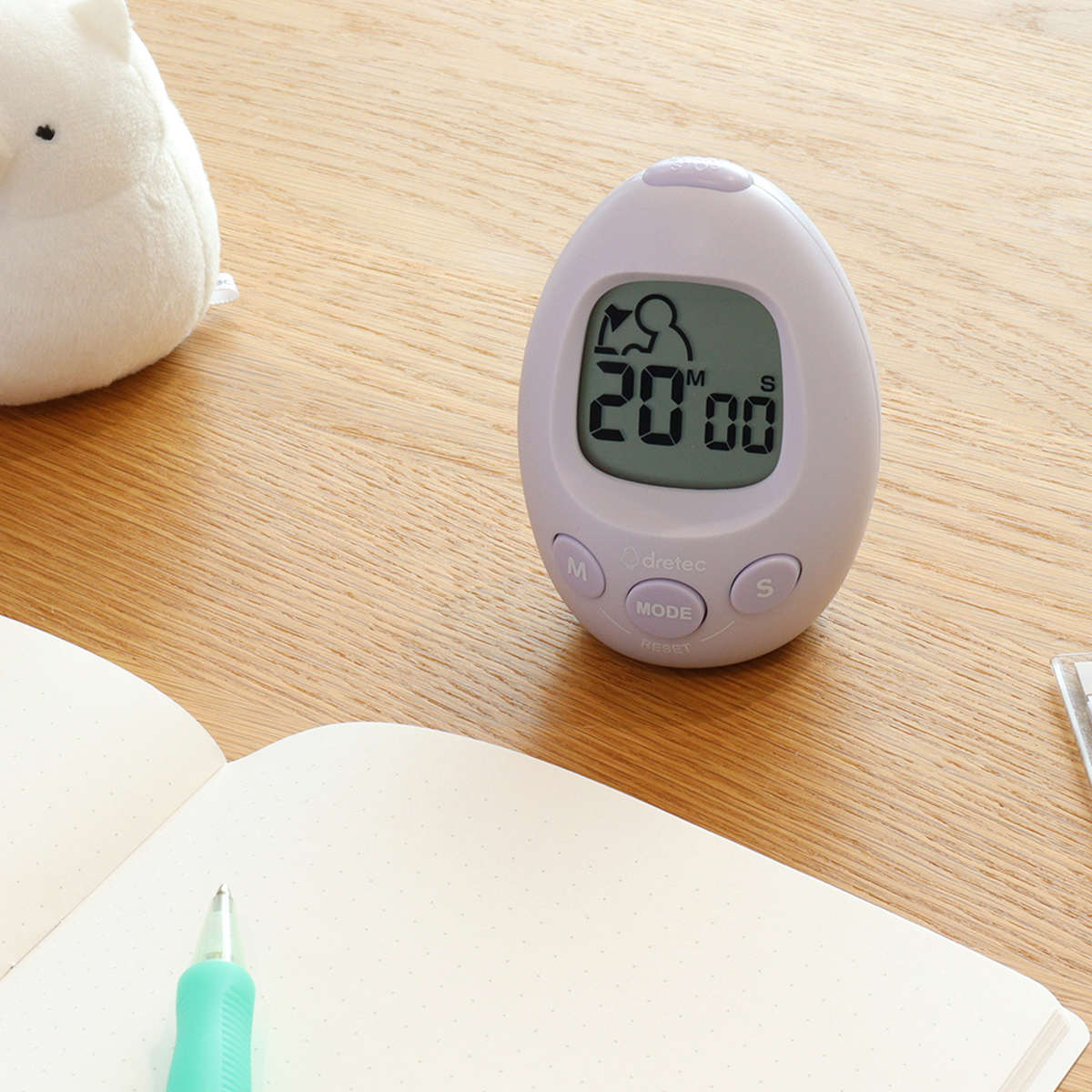 学習タイマー スタディエッグ 音量調節可能 アラーム付き時計 ドリテック ( dretec タイマー 勉強タイマー 時計 勉強 学習 光る 消音 イラスト コンパクト リビング学習 LED アラーム 目覚まし時計 デジタル 誤操作防止機能 ) 【パープル】 パープル