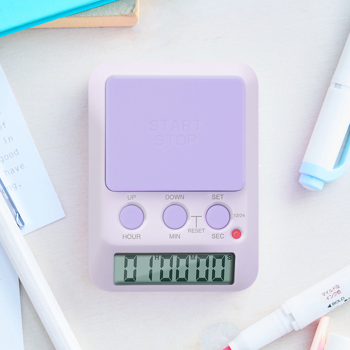 学習タイマー ラーニングタイマー デイカウント 1/100秒計測 ドリテック ( dretec タイマー 勉強タイマー 勉強 学習 光る 消音 デジタル リビング学習 誤操作防止 キーロック LED アラーム デイタイマー 日にち 時計 試験 テスト ) 【パープル】 パープル