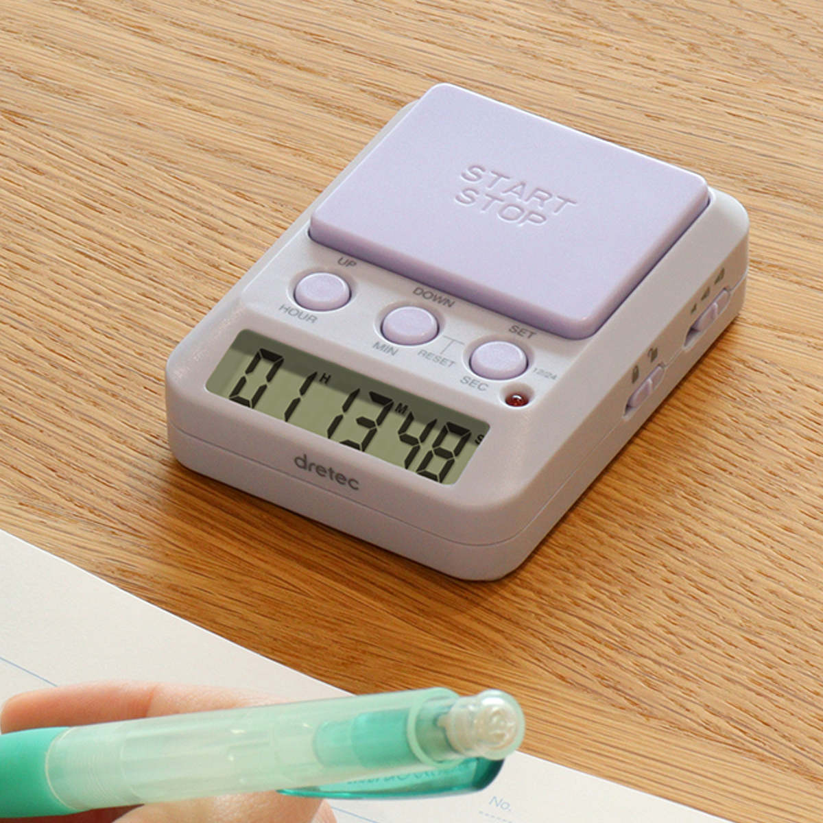 学習タイマー ラーニングタイマー デイカウント 1/100秒計測 ドリテック ( dretec タイマー 勉強タイマー 勉強 学習 光る 消音 デジタル リビング学習 誤操作防止 キーロック LED アラーム デイタイマー 日にち 時計 試験 テスト ) 【パープル】 パープル