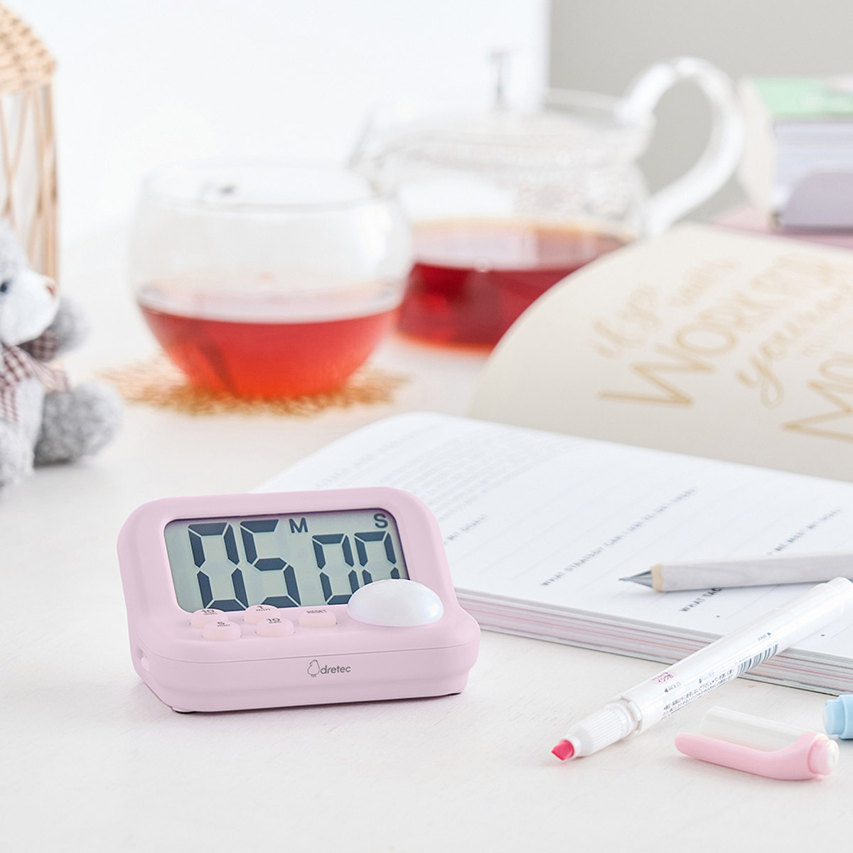 学習タイマー ラーニングタイマー S 画面角度 45度 音量調節可能 ドリテック ( dretec タイマー 勉強タイマー 勉強 学習 光る 消音 デジタル子供 簡単 リビング学習 誤操作防止 キーロック アラーム 小学生 試験 テスト 電池式 ) 【ピンク】 ピンク