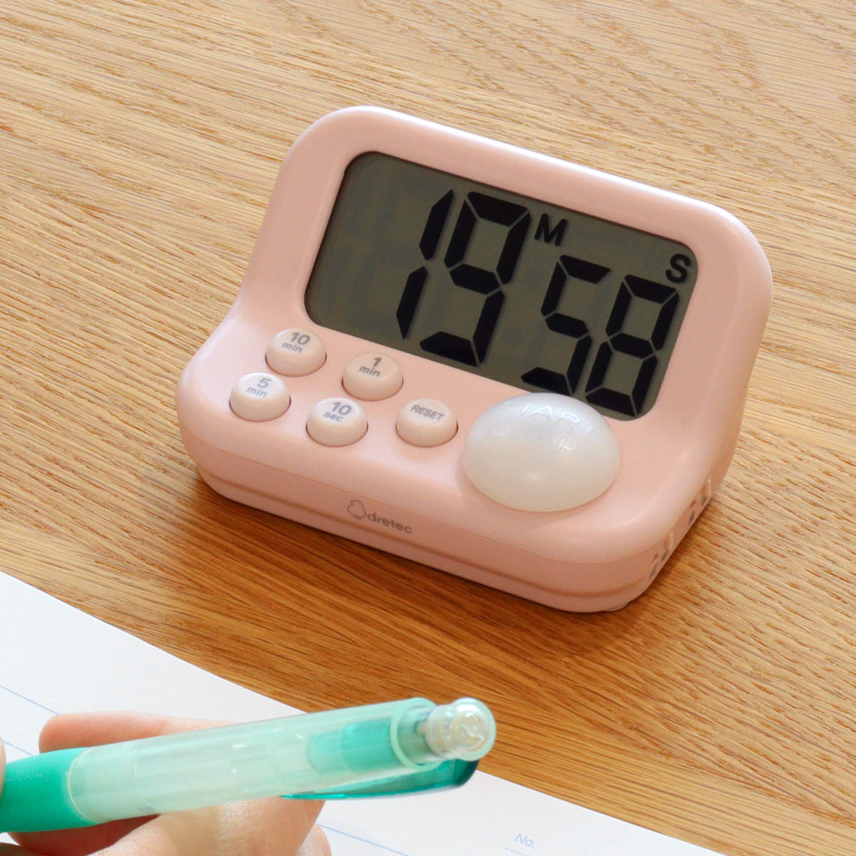 学習タイマー ラーニングタイマー S 画面角度 45度 音量調節可能 ドリテック ( dretec タイマー 勉強タイマー 勉強 学習 光る 消音 デジタル子供 簡単 リビング学習 誤操作防止 キーロック アラーム 小学生 試験 テスト 電池式 ) 【ピンク】 ピンク