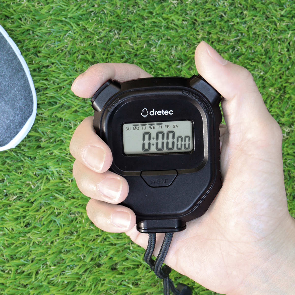 ストップウォッチ ラグレ 滑りにくい ( ドリテック DRETEC タイマー デジタルタイマー 時計 軽量 カレンダー アラーム 1/100秒計測 スプリットタイム 数取器 小型 ミニ 使いやすい )