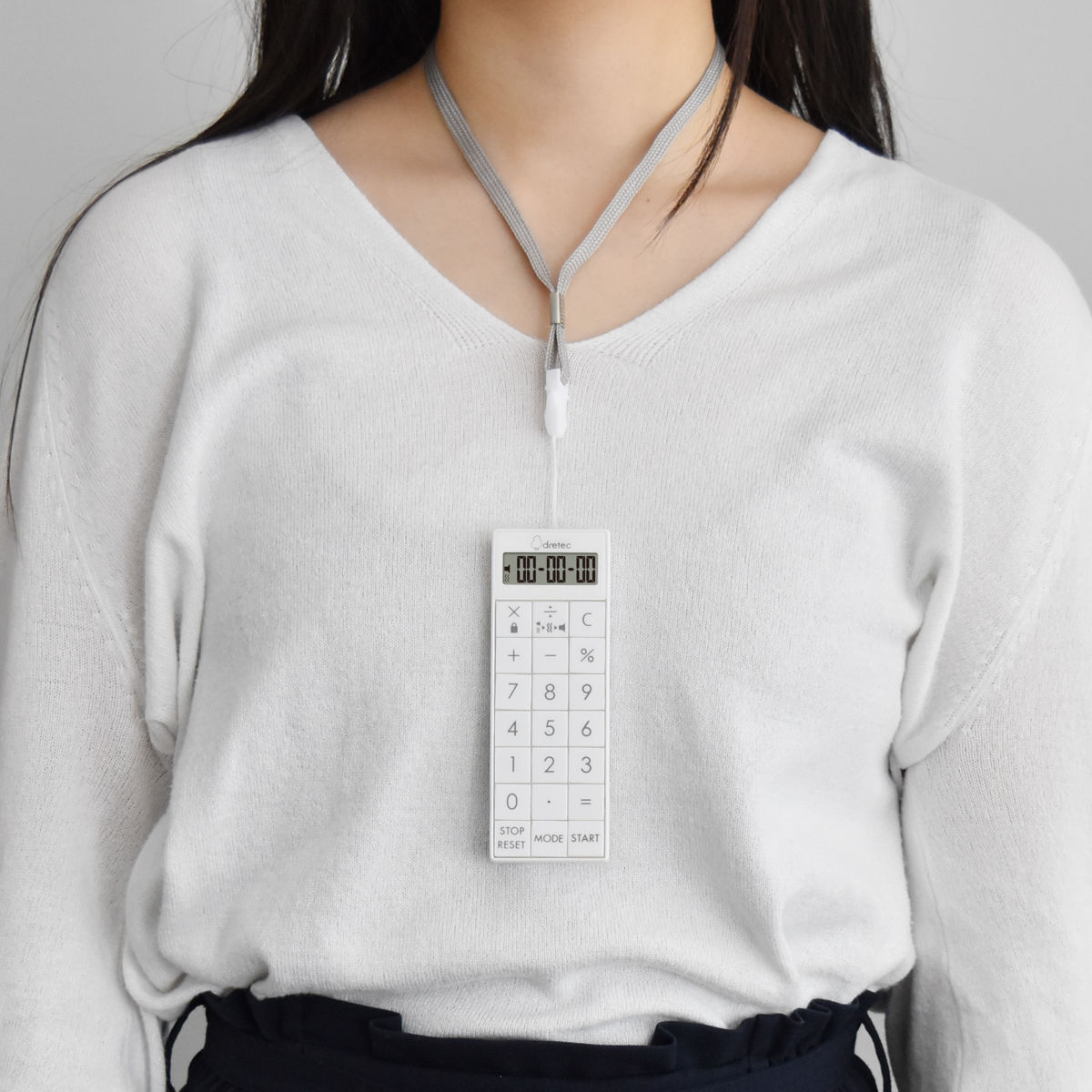 タイマー 時計付 電卓 バイブタイマー ネックストラップ付 ( ドリテック DRETEC 時計 ストップウォッチ アラーム 音なし バイブ 多機能 ポケットサイズ マグネット 冷蔵庫 デジタルタイマー ミニ 持ち運び 誤動作防止機能 )