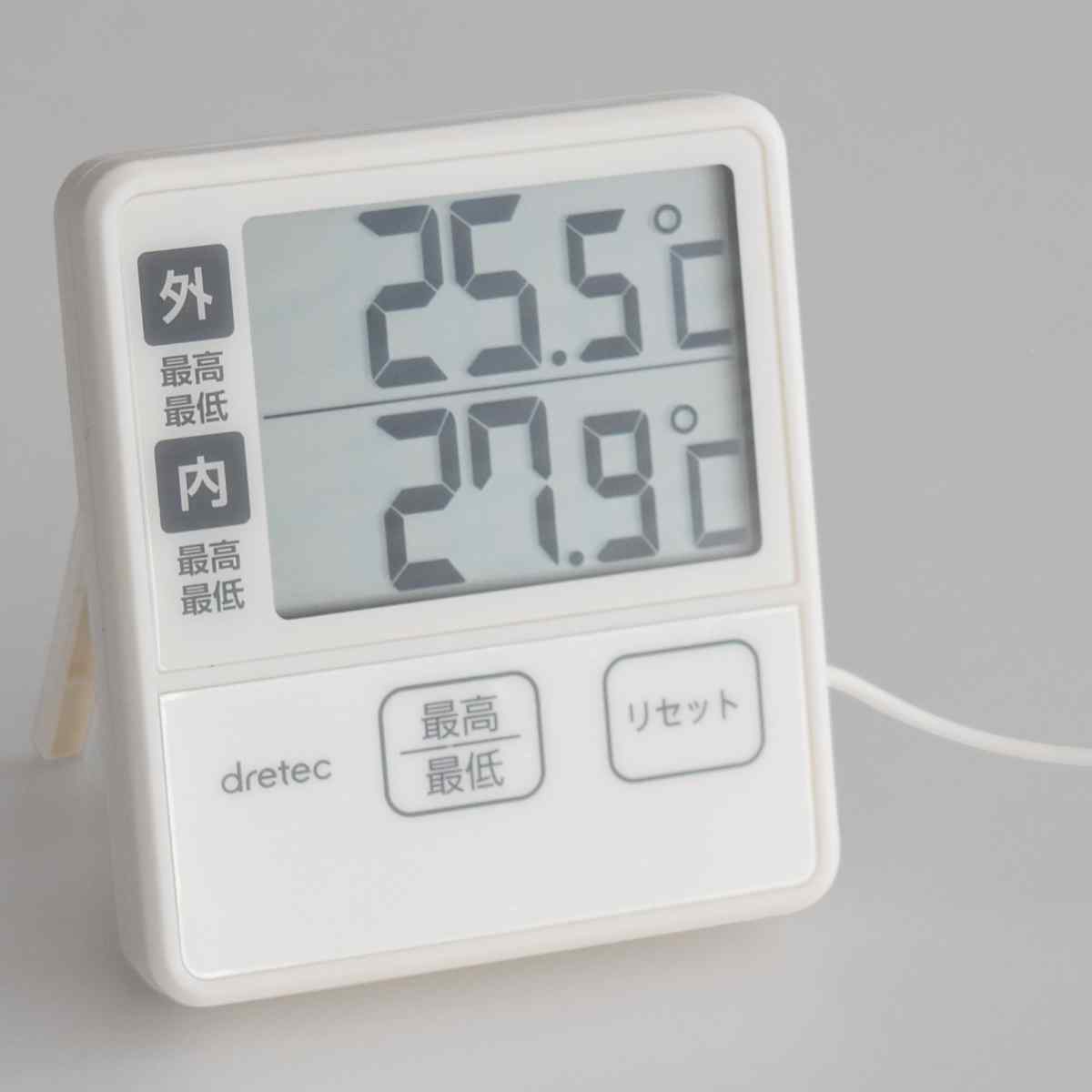 温度計 室内 室外 2箇所計測 ドリテック ( dretec デジタル温度計 水温計 外部センサー付き 電池式 最高 最低 マグネット 冷蔵庫 水槽 温度 測定器 デジタル 見やすい 温度管理 アクアリウム 観葉植物 温室 )