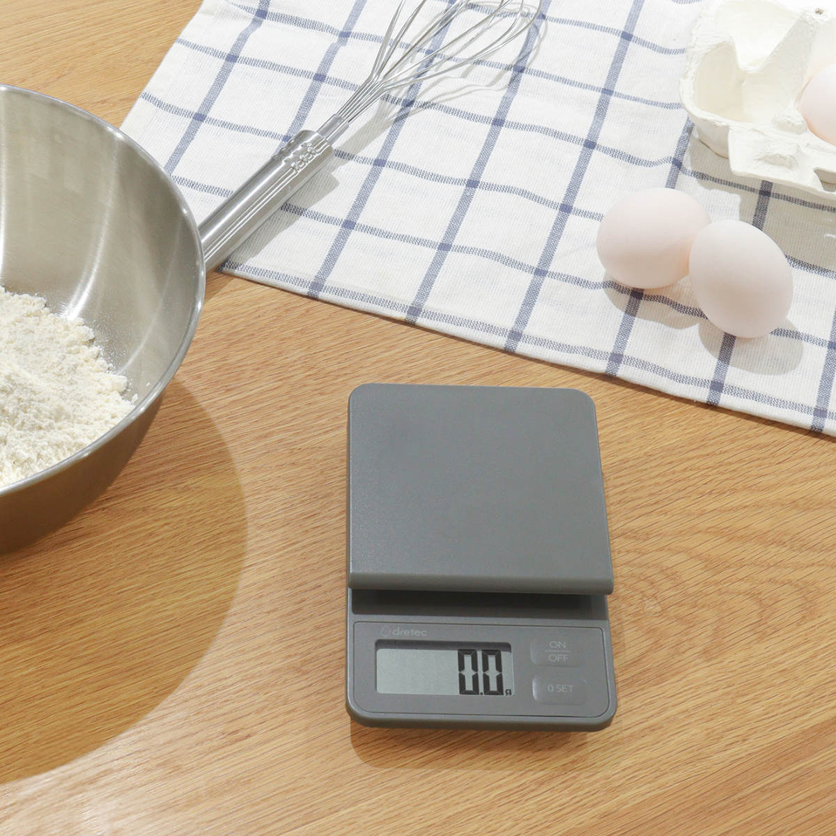 デジタルスケール 2kg ルクーム 計量器 ドリテック ( dretec スケール キッチンスケール クッキングスケール デジタル 電池式 0.1g 計量 家庭用 はかり 計り 量り コンパクト 料理 お菓子づくり 下ごしらえ おしゃれ グレー )