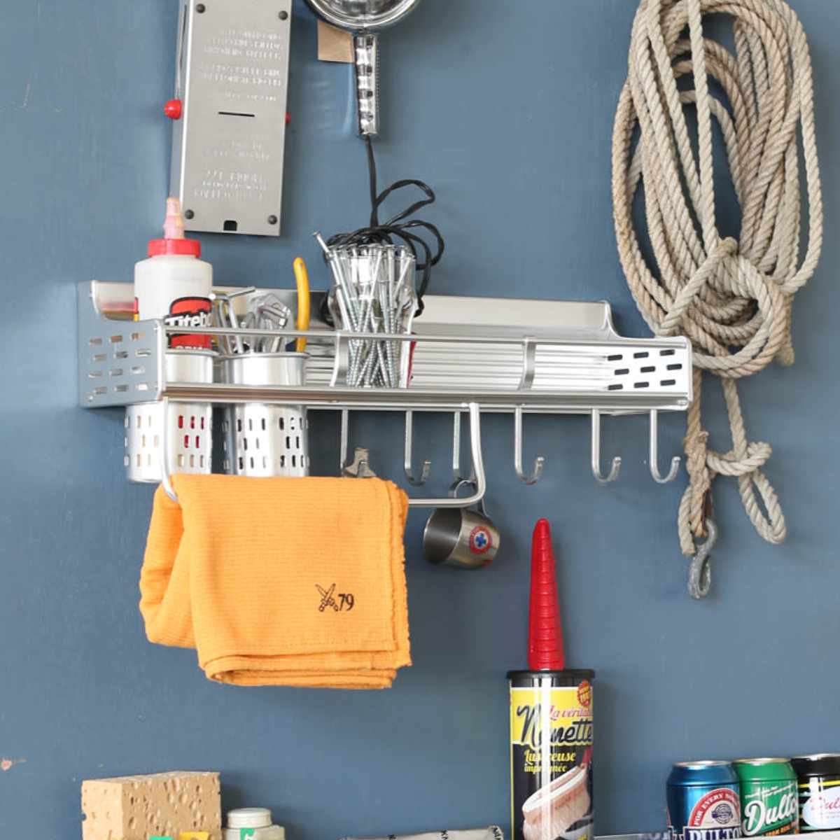 キッチンラック シンク上 ダルトンALUMINUM WALL RACK 調味料入れ （ DULTON シンクラック ウォールラック スパイスラック 調味料ラック 棚 マルチラック 浮かせる収納 壁面 キッチンツール スタンド フック 壁掛け アルミ ）