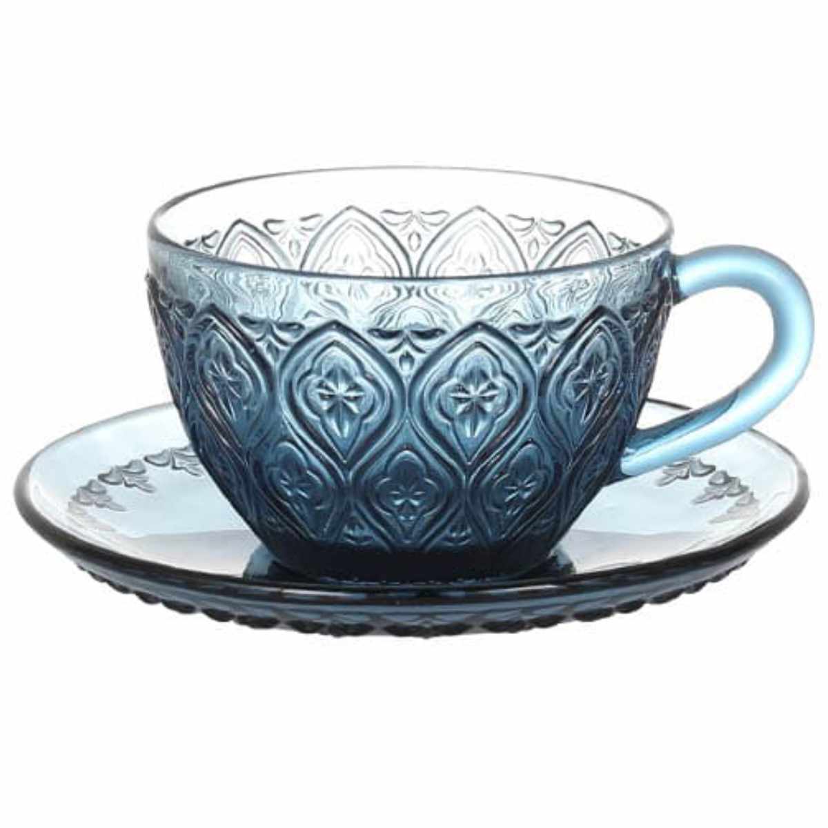 カップ&ソーサー GLASS CUP & SAUCER FIORE ( カップ ソーサー ガラスカップ ガラス おしゃれ かわいい レトロ コップ コーヒーカップ ソーサー付き ホット アイス コーヒー 珈琲 紅茶 ) 【ブルー】 ブルー
