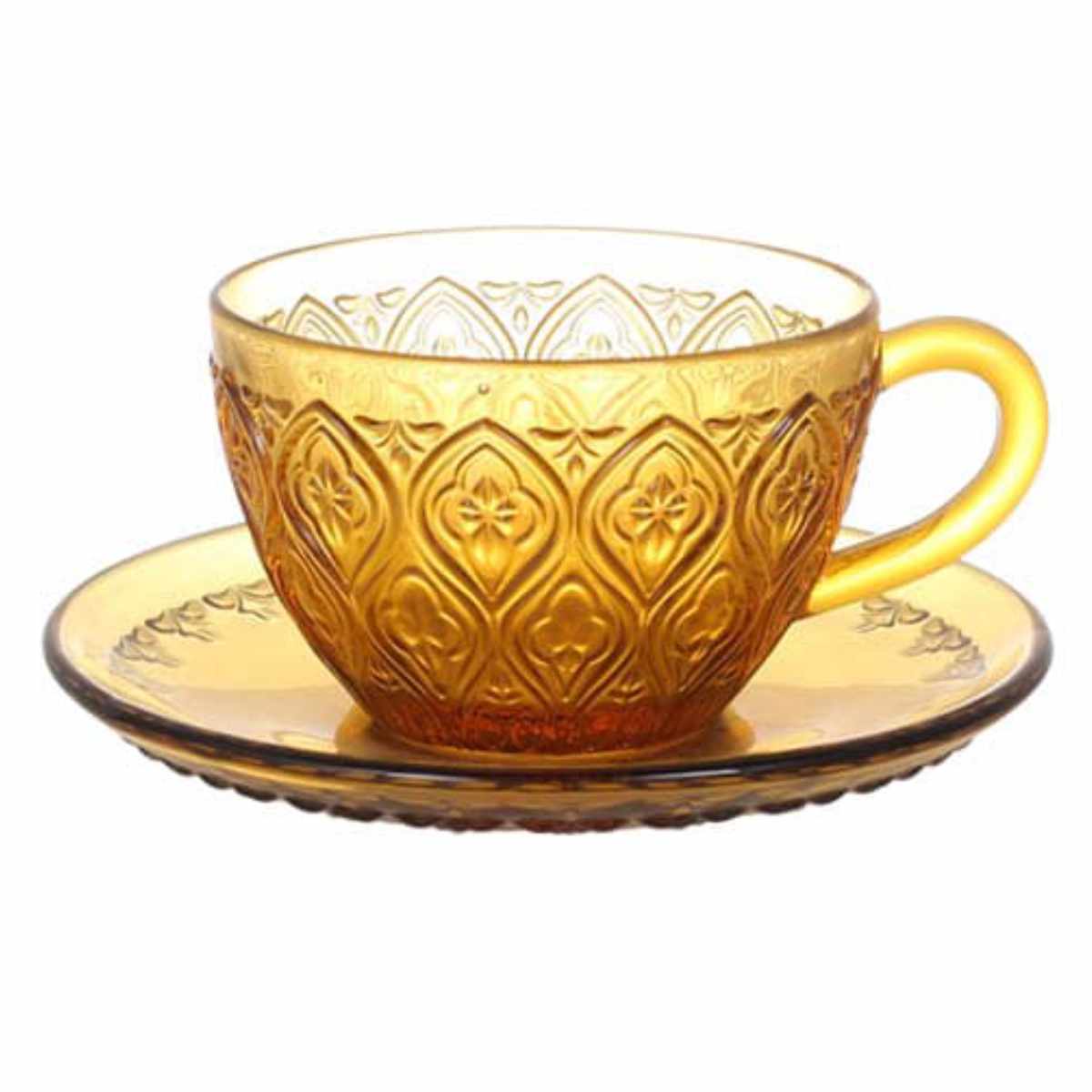 カップ&ソーサー GLASS CUP & SAUCER FIORE ( カップ ソーサー ガラスカップ ガラス おしゃれ かわいい レトロ コップ コーヒーカップ ソーサー付き ホット アイス コーヒー 珈琲 紅茶 ) 【ブルー】 ブルー