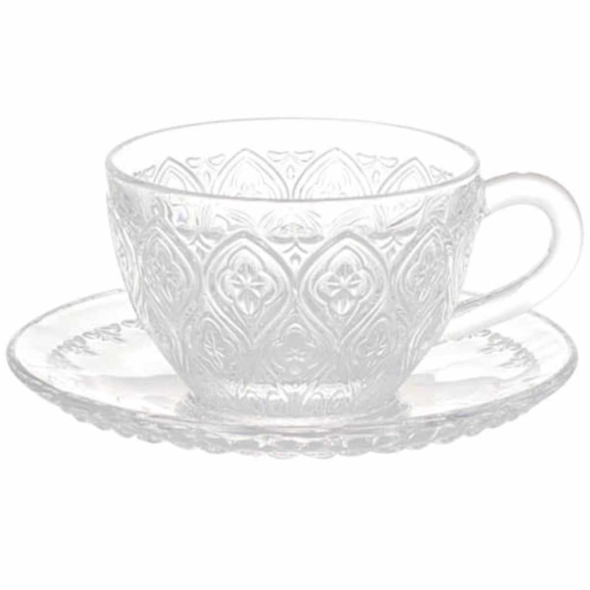カップ&ソーサー GLASS CUP & SAUCER FIORE ( カップ ソーサー ガラスカップ ガラス おしゃれ かわいい レトロ コップ コーヒーカップ ソーサー付き ホット アイス コーヒー 珈琲 紅茶 ) 【ブルー】 ブルー
