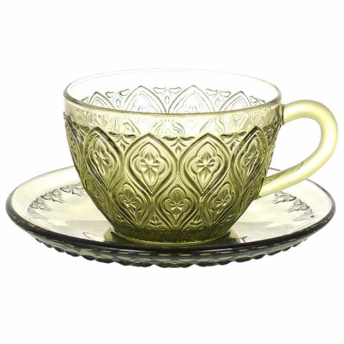 カップ&ソーサー GLASS CUP & SAUCER FIORE ( カップ ソーサー ガラスカップ ガラス おしゃれ かわいい レトロ コップ コーヒーカップ ソーサー付き ホット アイス コーヒー 珈琲 紅茶 ) 【ブルー】 ブルー
