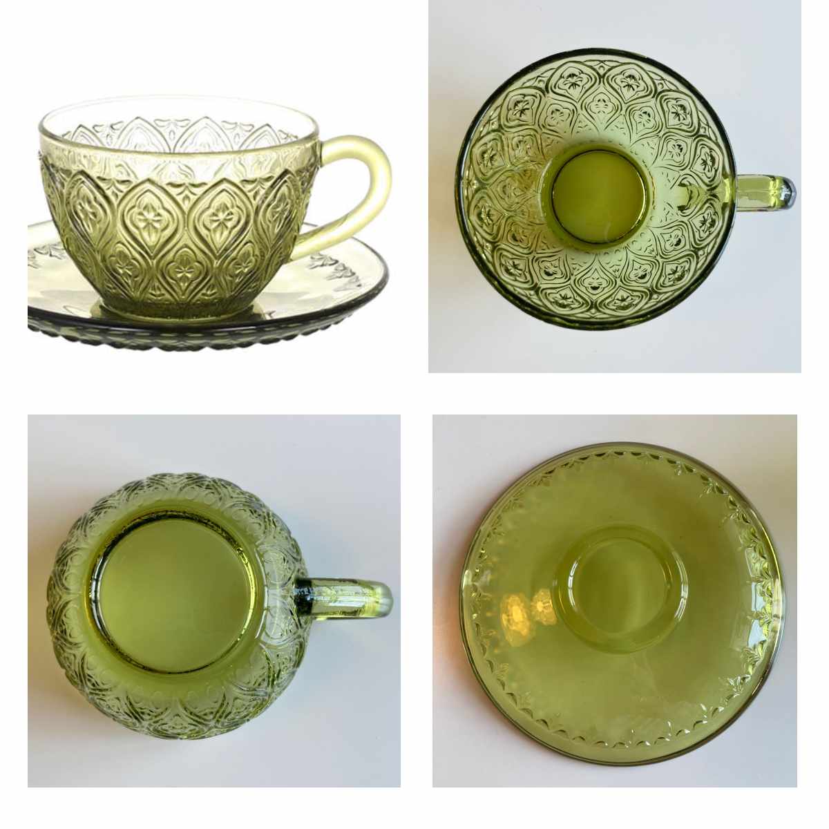 カップ&ソーサー GLASS CUP & SAUCER FIORE ( カップ ソーサー ガラスカップ ガラス おしゃれ かわいい レトロ コップ コーヒーカップ ソーサー付き ホット アイス コーヒー 珈琲 紅茶 ) 【ブルー】 ブルー