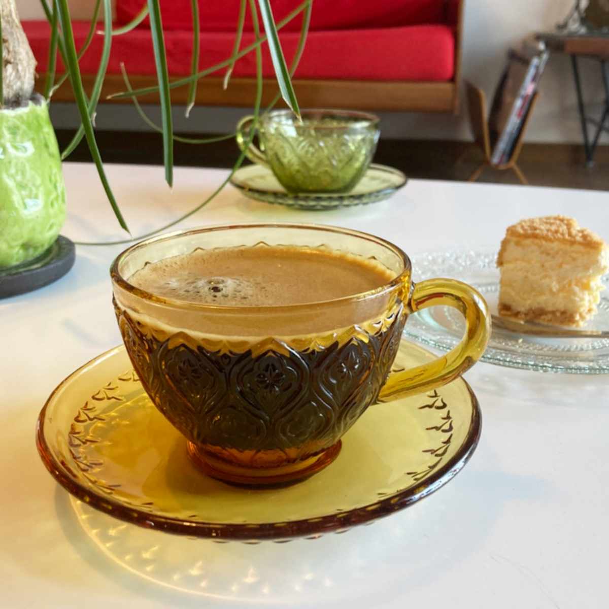 カップ&ソーサー GLASS CUP & SAUCER FIORE ( カップ ソーサー ガラスカップ ガラス おしゃれ かわいい レトロ コップ コーヒーカップ ソーサー付き ホット アイス コーヒー 珈琲 紅茶 ) 【ブルー】 ブルー