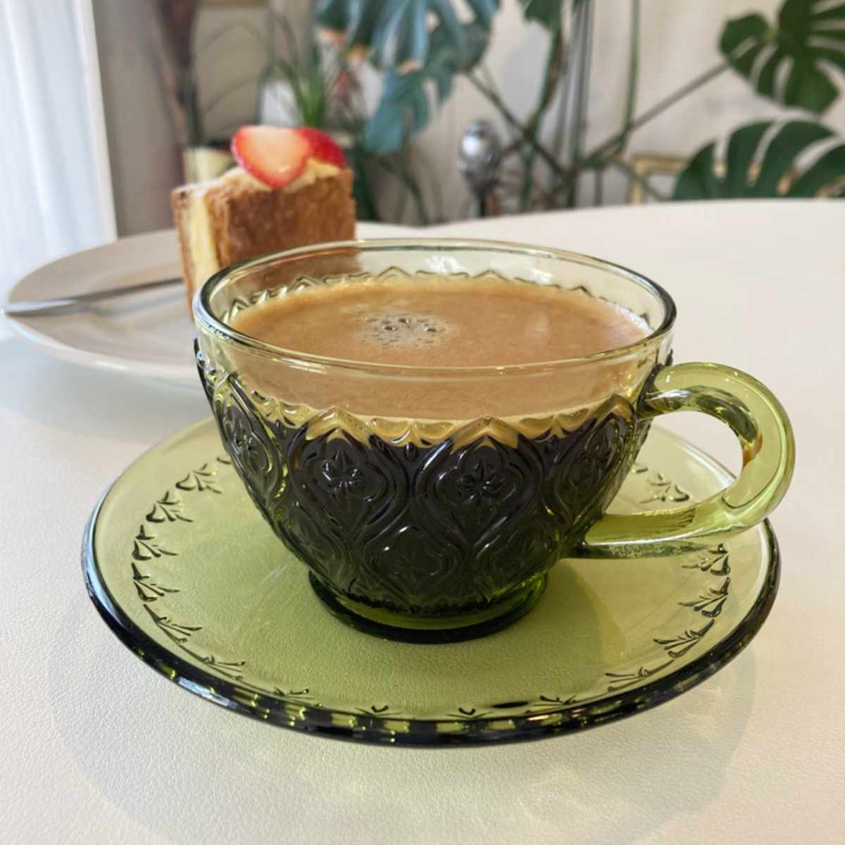 カップ&ソーサー GLASS CUP & SAUCER FIORE ( カップ ソーサー ガラスカップ ガラス おしゃれ かわいい レトロ コップ コーヒーカップ ソーサー付き ホット アイス コーヒー 珈琲 紅茶 ) 【ブルー】 ブルー