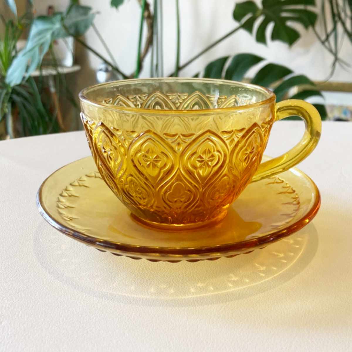 カップ&ソーサー GLASS CUP & SAUCER FIORE ( カップ ソーサー ガラスカップ ガラス おしゃれ かわいい レトロ コップ コーヒーカップ ソーサー付き ホット アイス コーヒー 珈琲 紅茶 ) 【ブルー】 ブルー